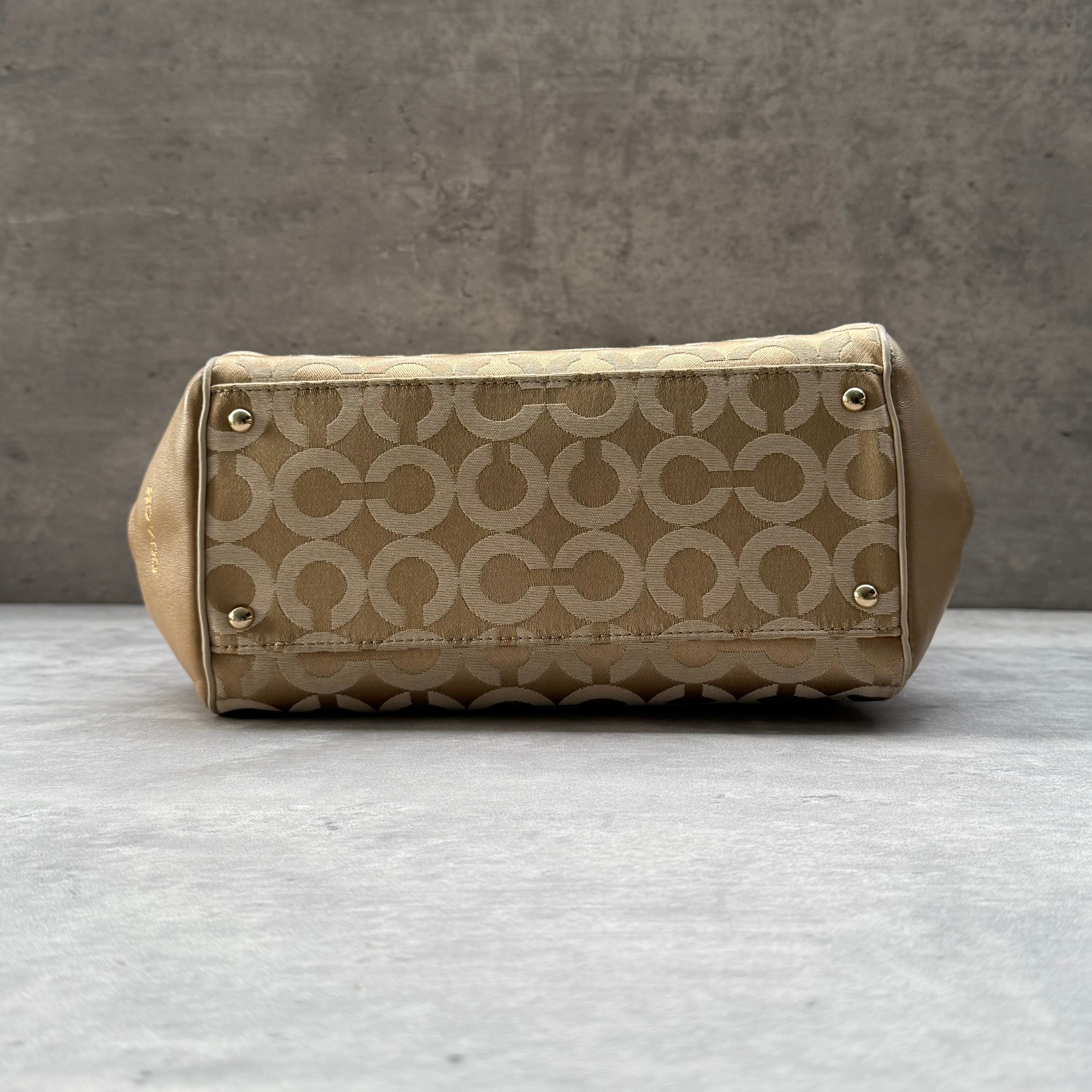 Coach Madison Op Art Sateen Madeline East West Handbag Beige