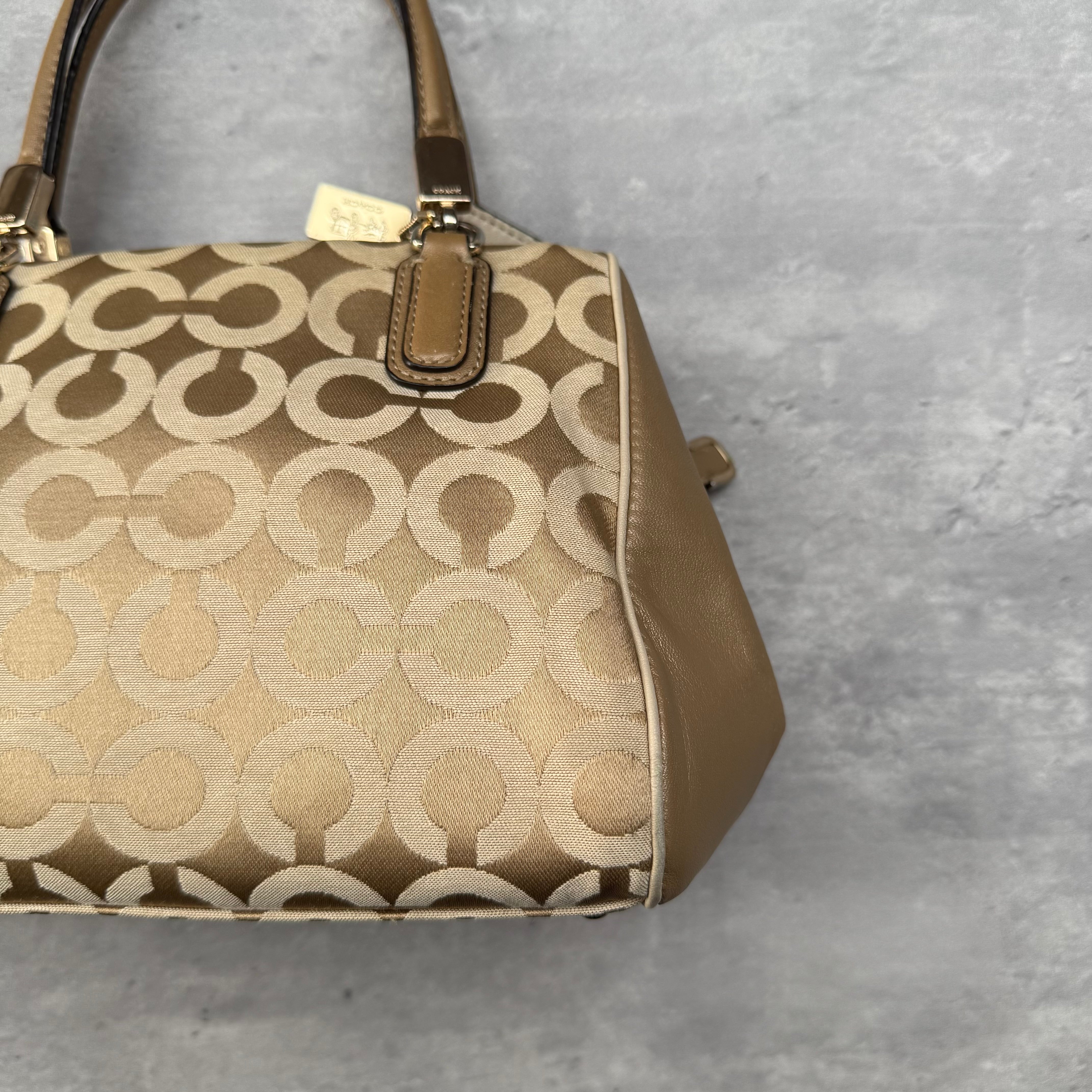 Coach Madison Op Art Sateen Madeline East West Handbag Beige