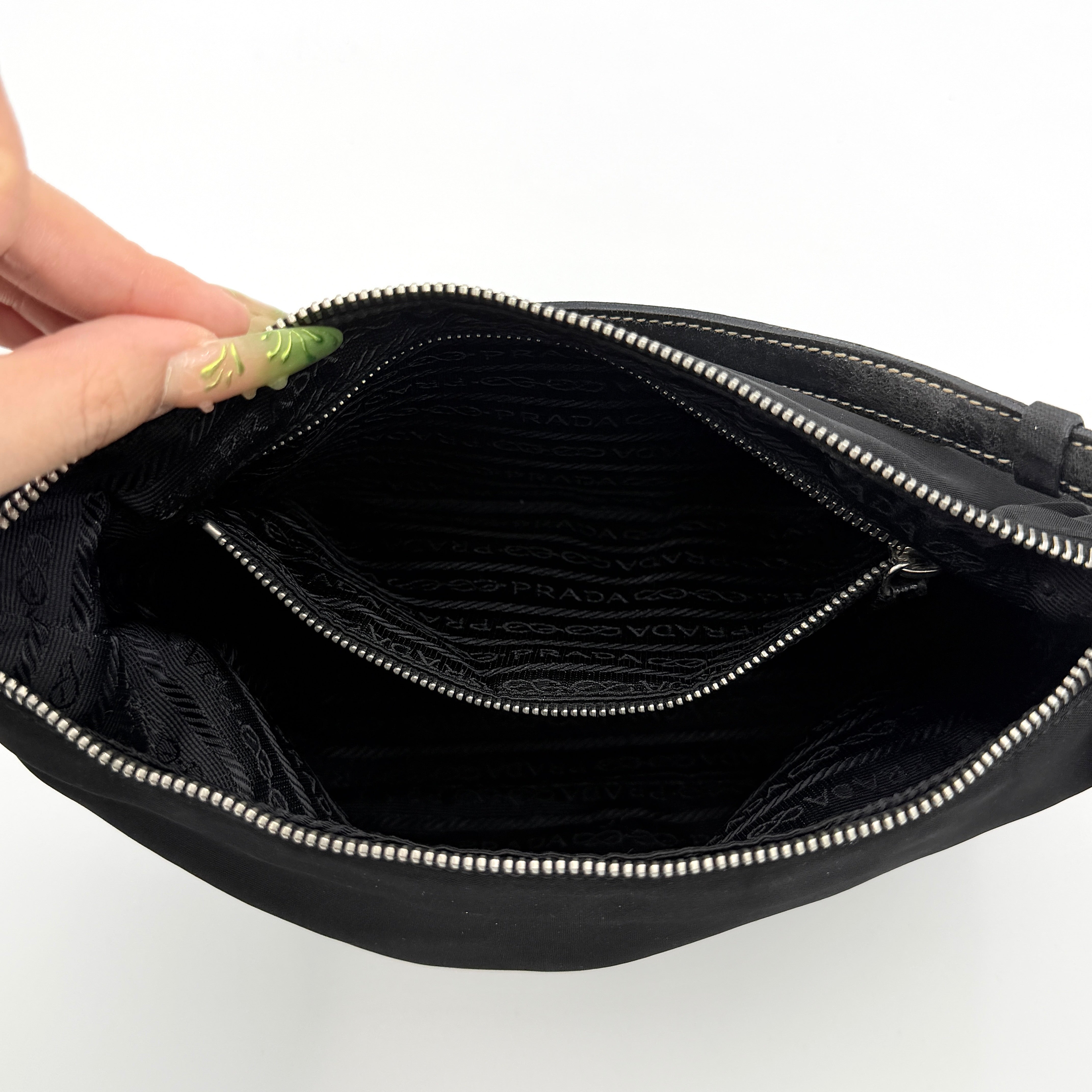 Prada Tessuto Nylon Nero Hobo Shoulder Bag Black