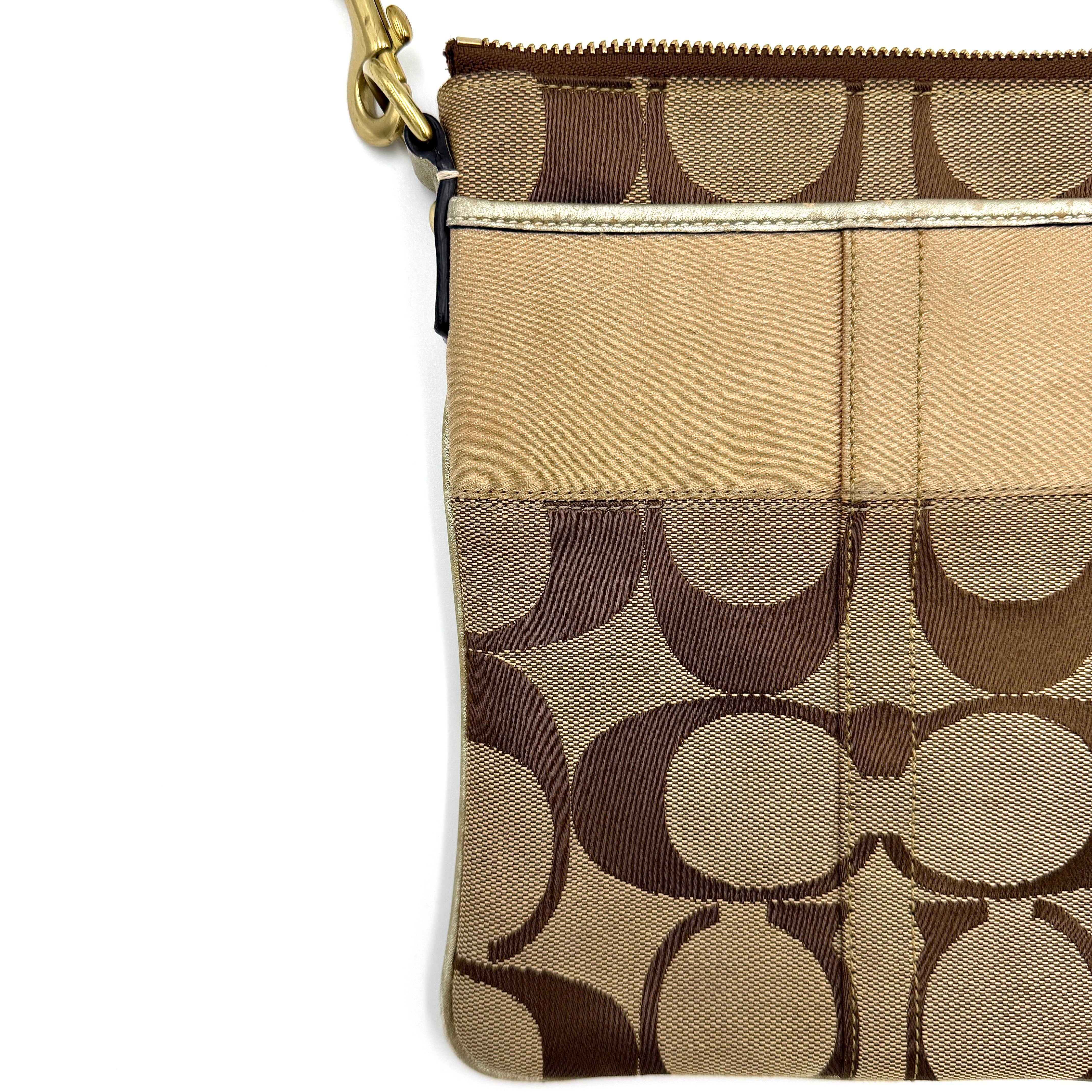 Coach Signature Stripe Canvas Crossbody Bag Beige/Tan