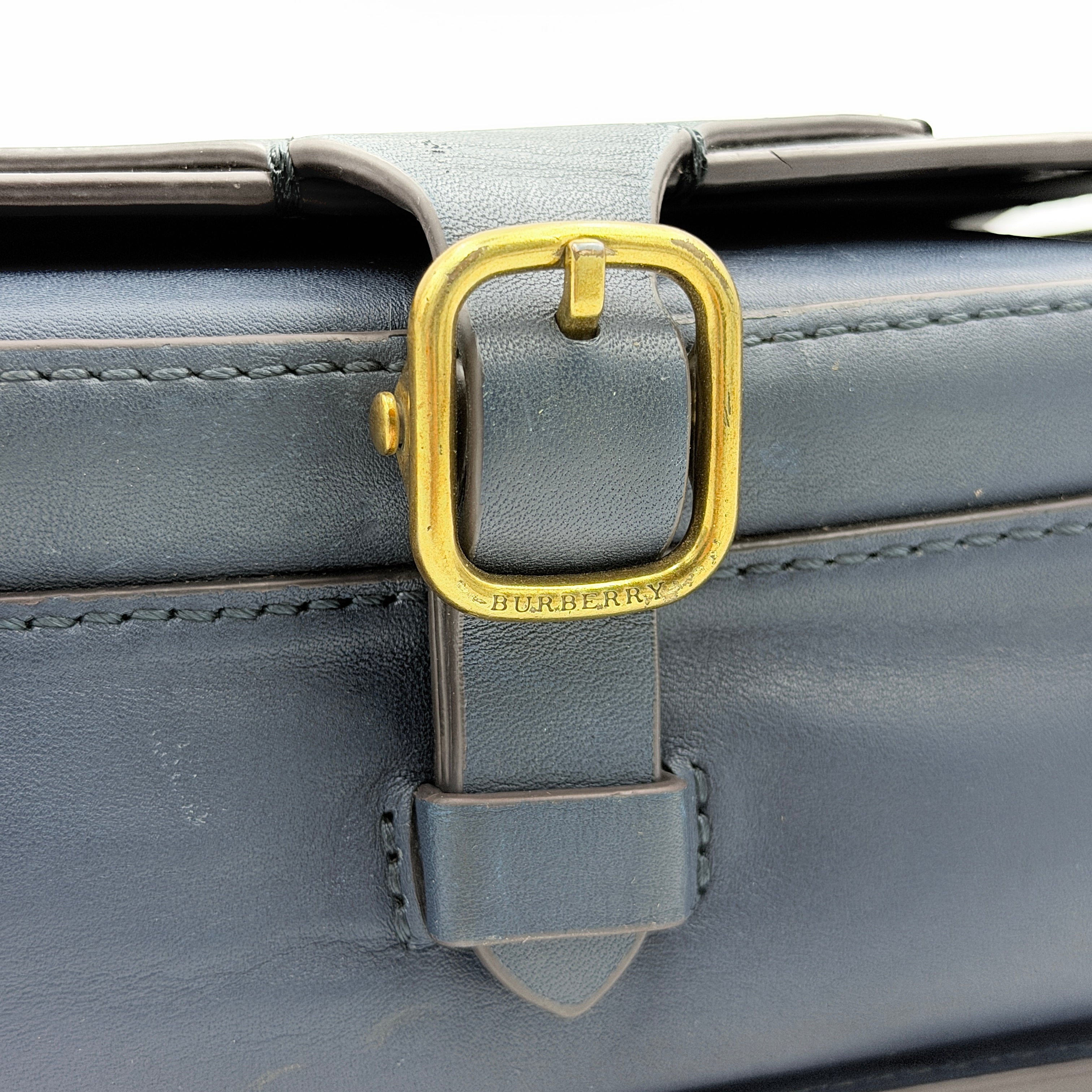 Burberry Bridle Square Satchel Crossbody Bag Blue/Brown