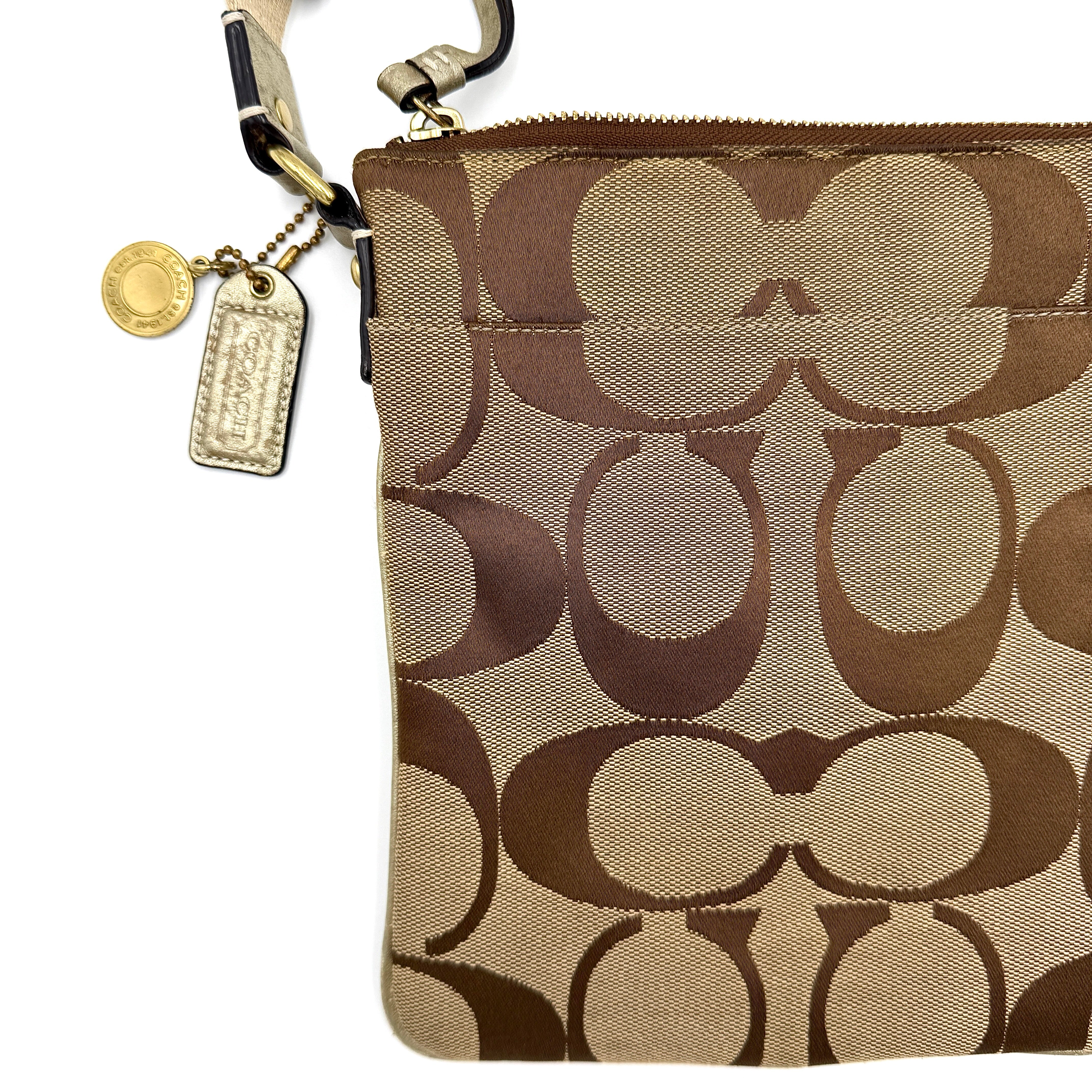 Coach Signature Stripe Canvas Crossbody Bag Beige/Tan