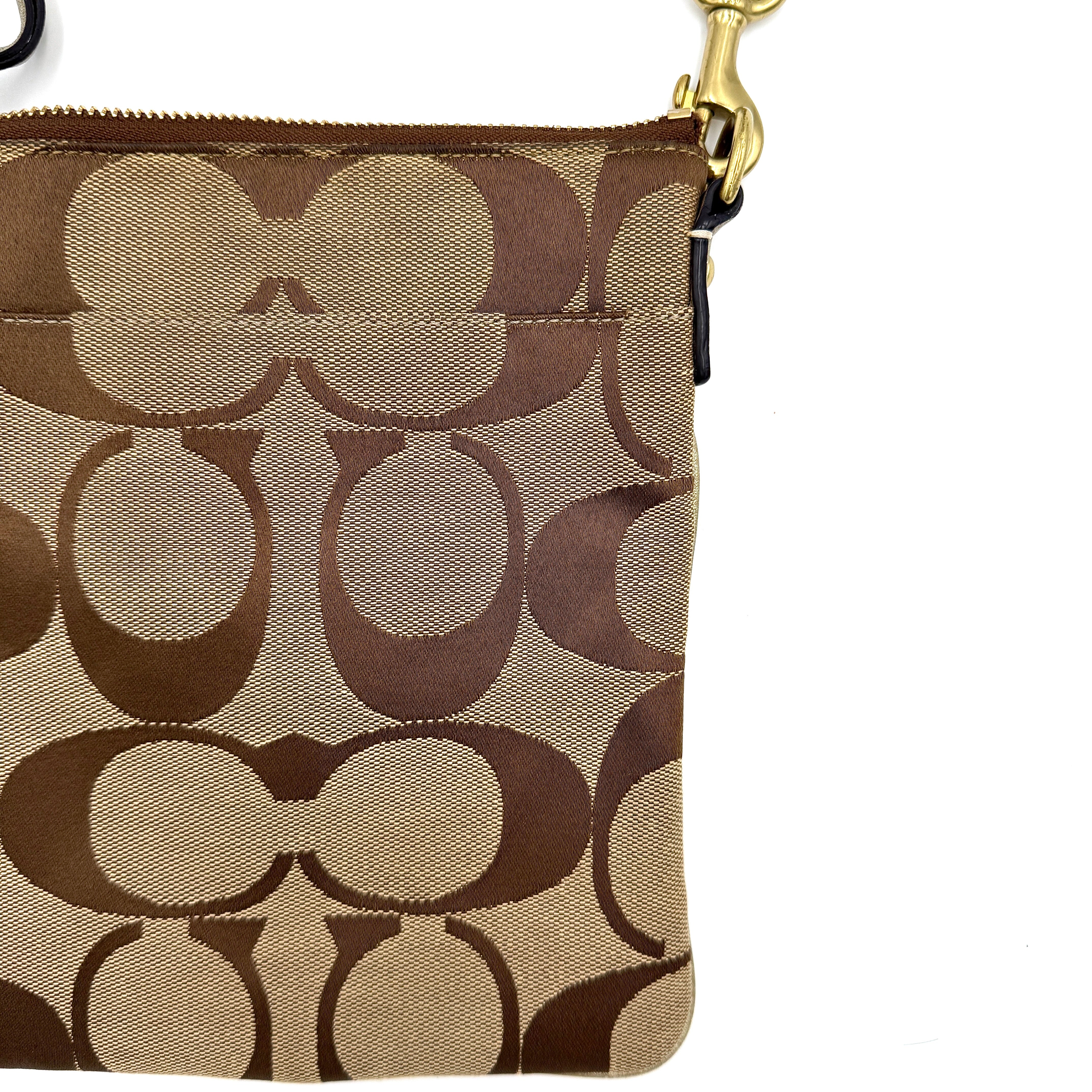 Coach Signature Stripe Canvas Crossbody Bag Beige/Tan