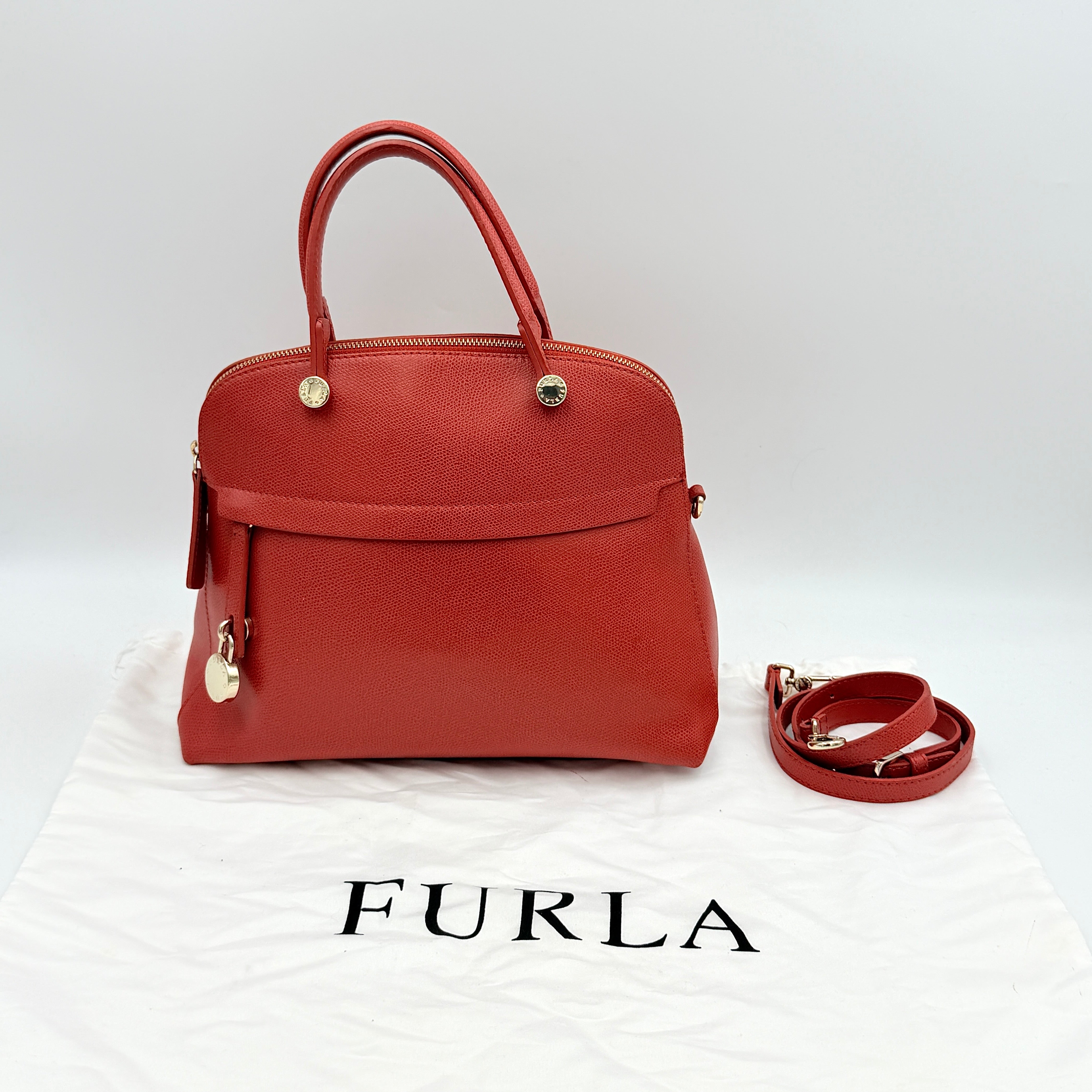 Furla 2Way Piper Dome Satchel Handbag Red