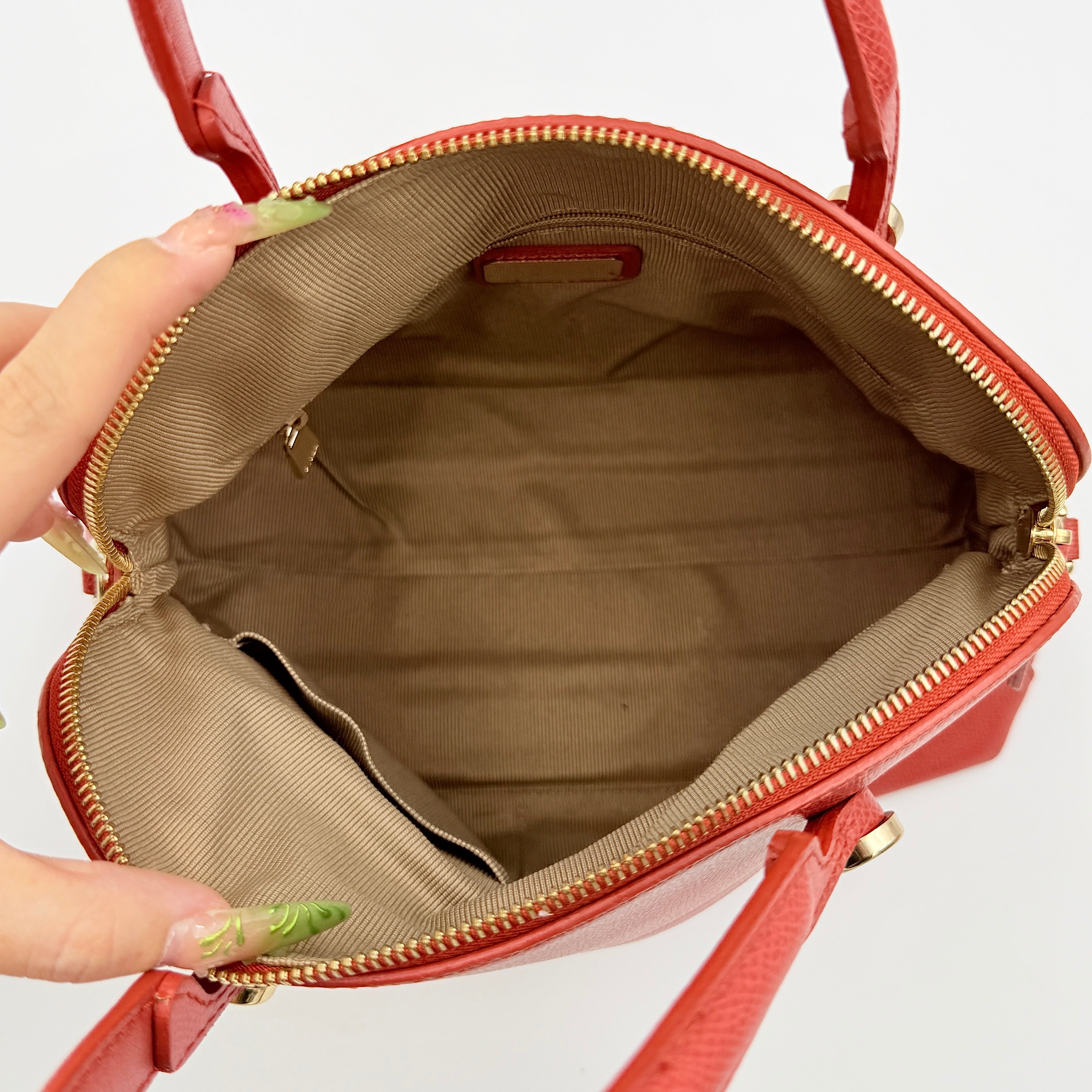 Furla 2Way Piper Dome Satchel Handbag Red