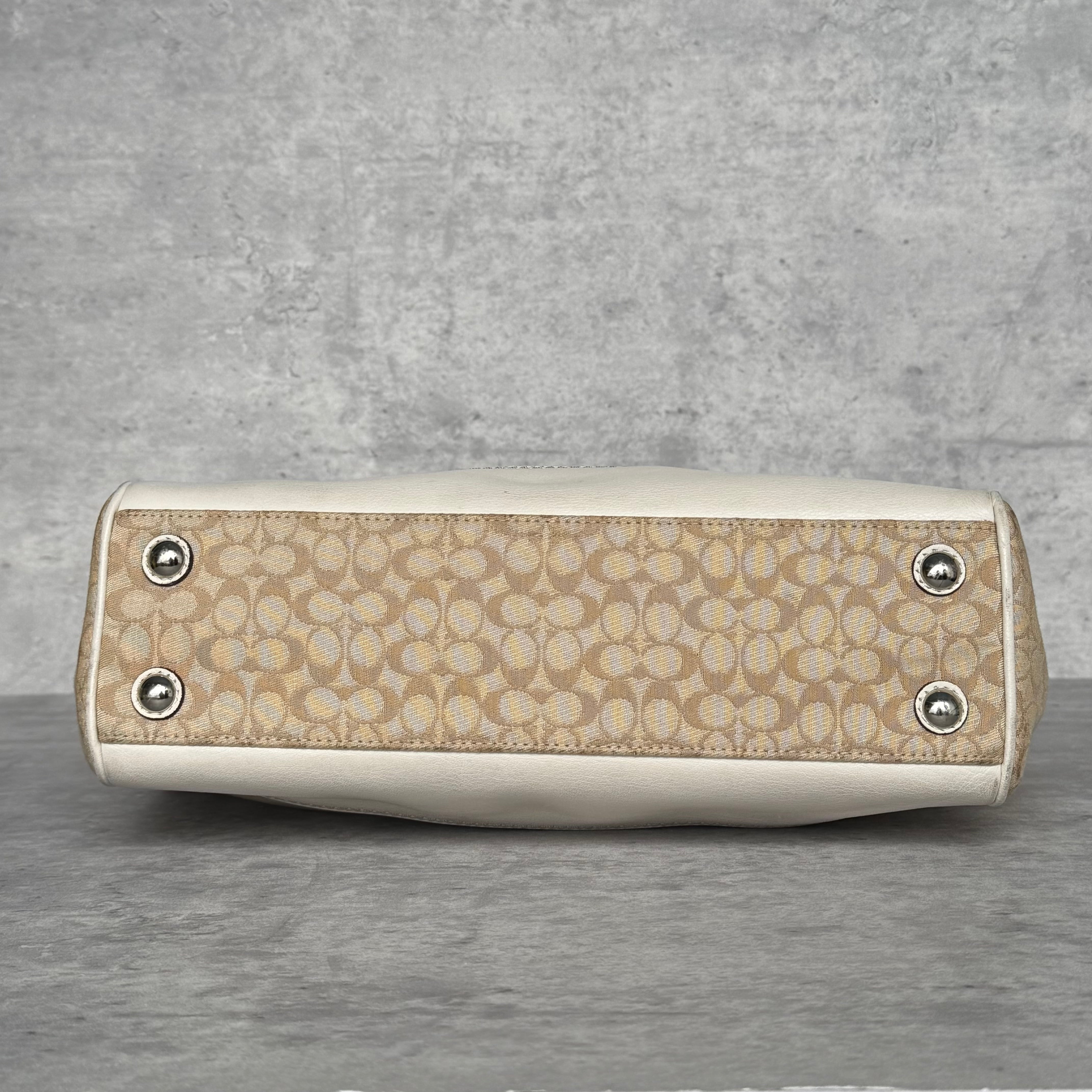 Coach Signature Stripe Candace Carryall Handbag Beige/White