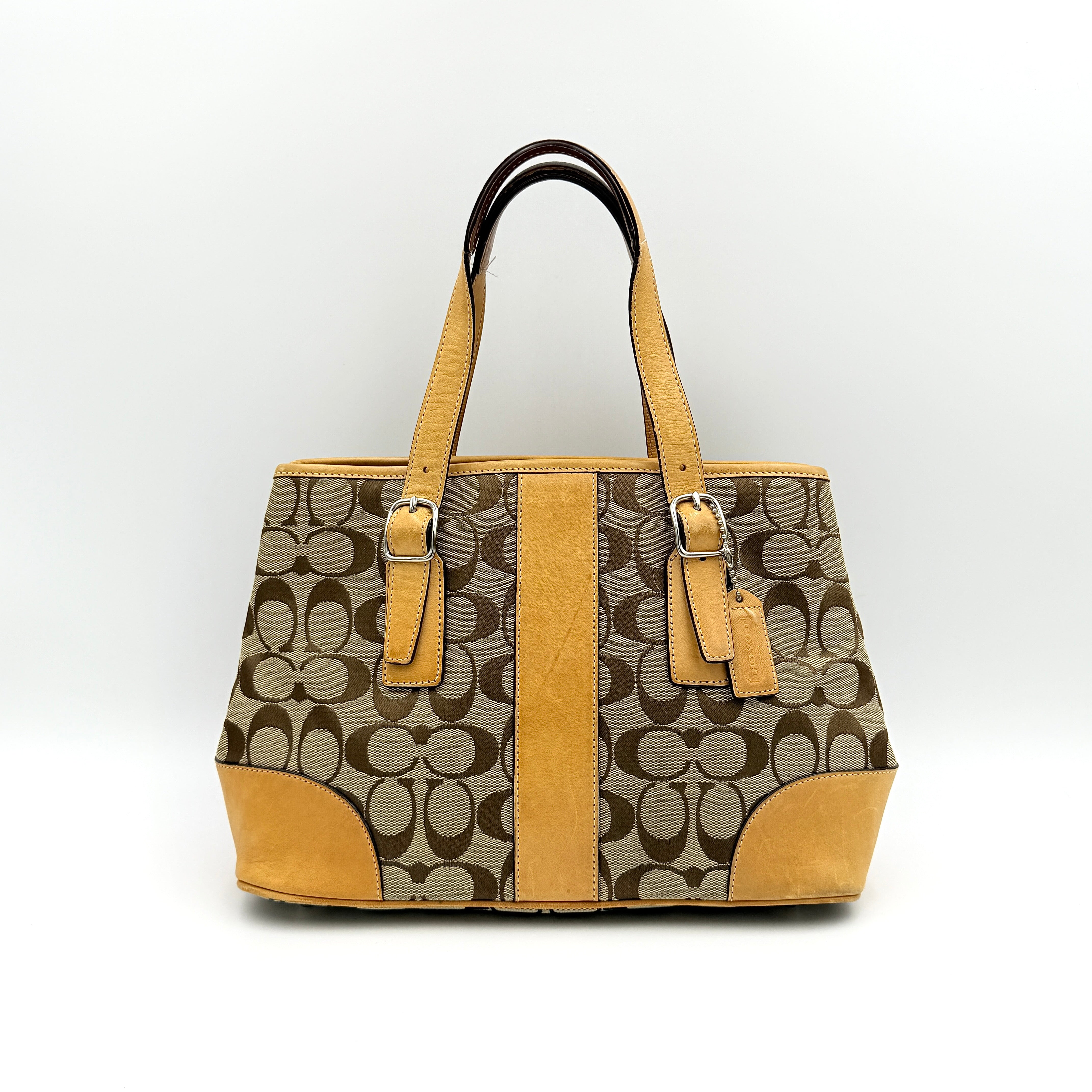 Coach Signature Stripe Carryall Handbag Beige/Tan