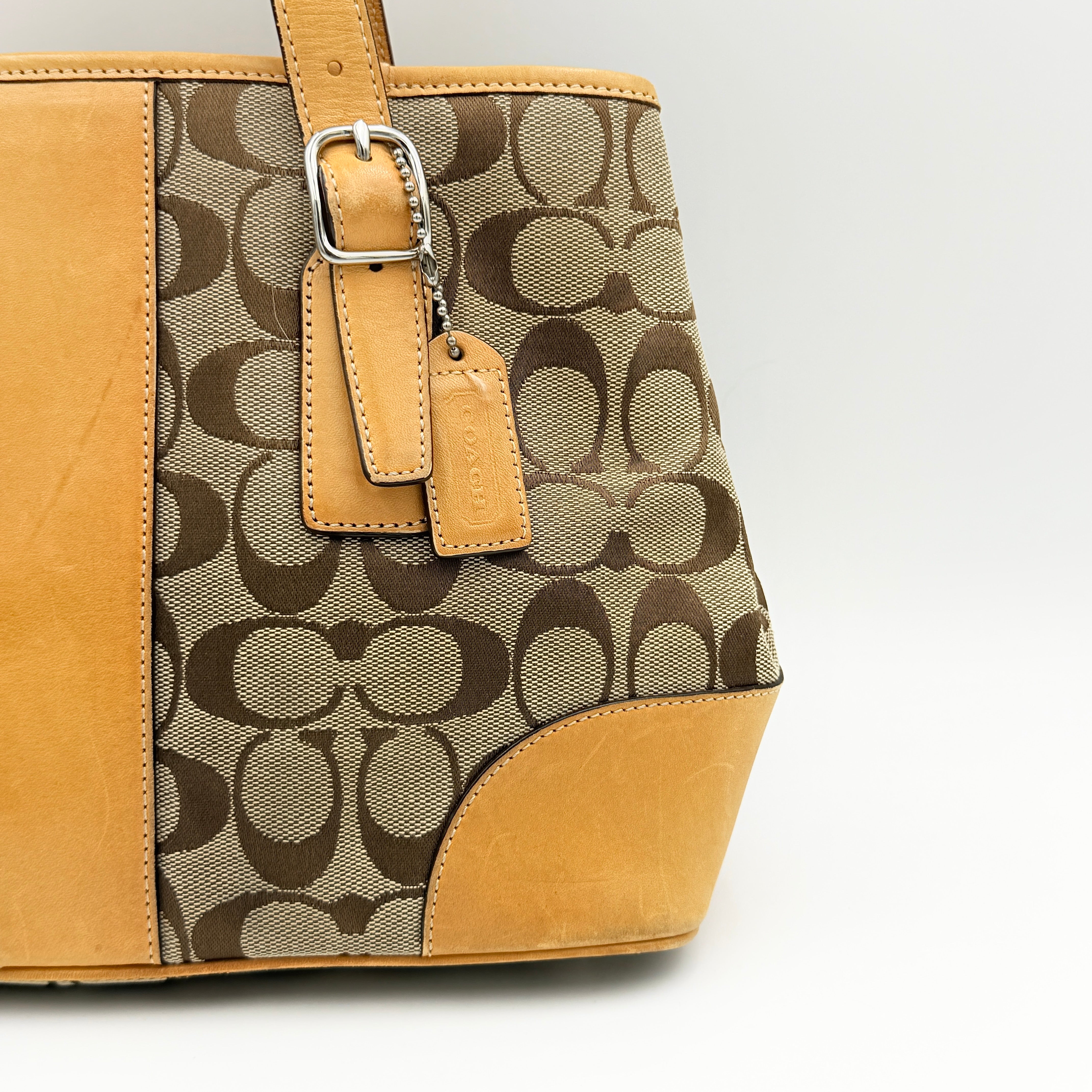 Coach Signature Stripe Carryall Handbag Beige/Tan