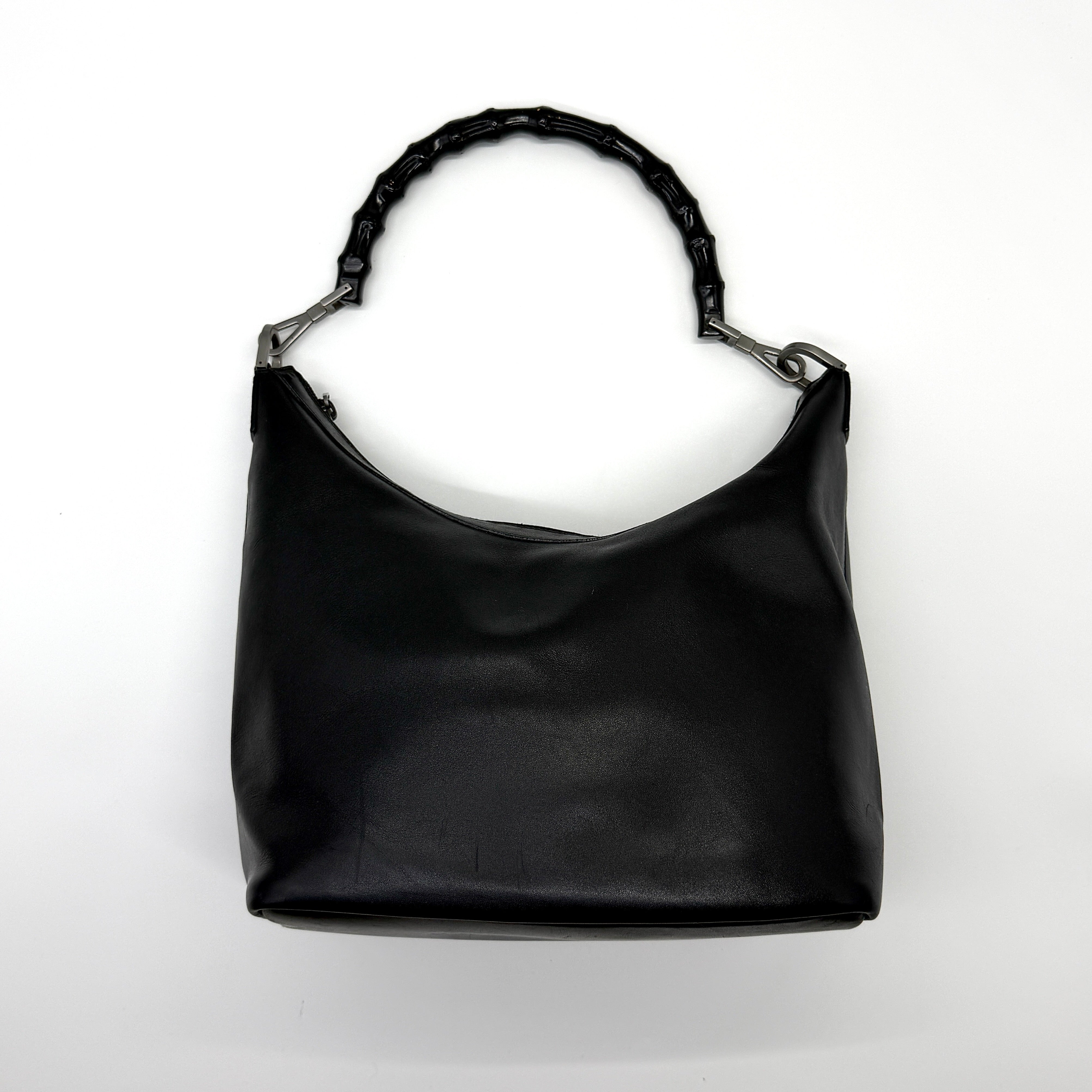Gucci Hobo Leather Bamboo Shoulder Bag Black