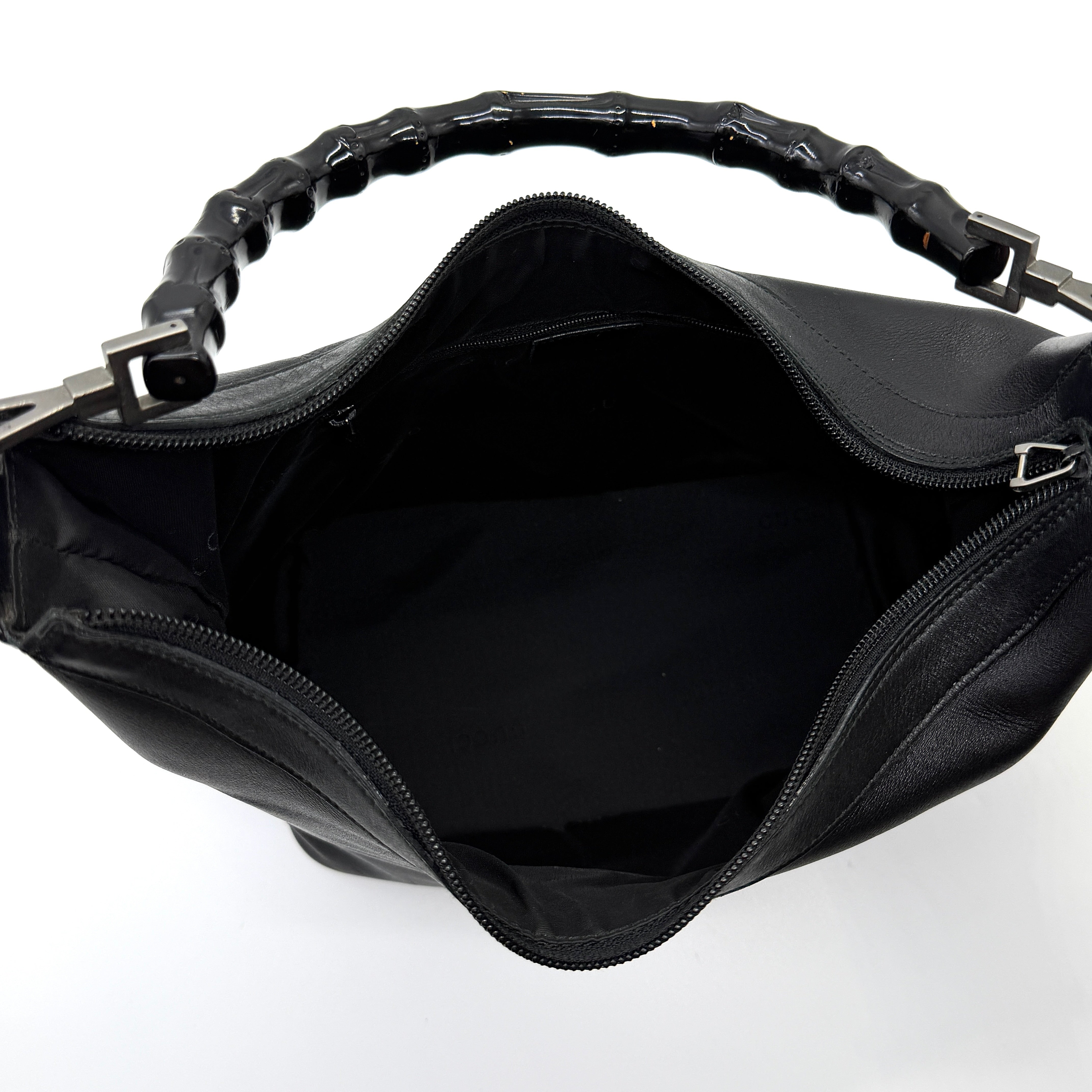 Gucci Hobo Leather Bamboo Shoulder Bag Black