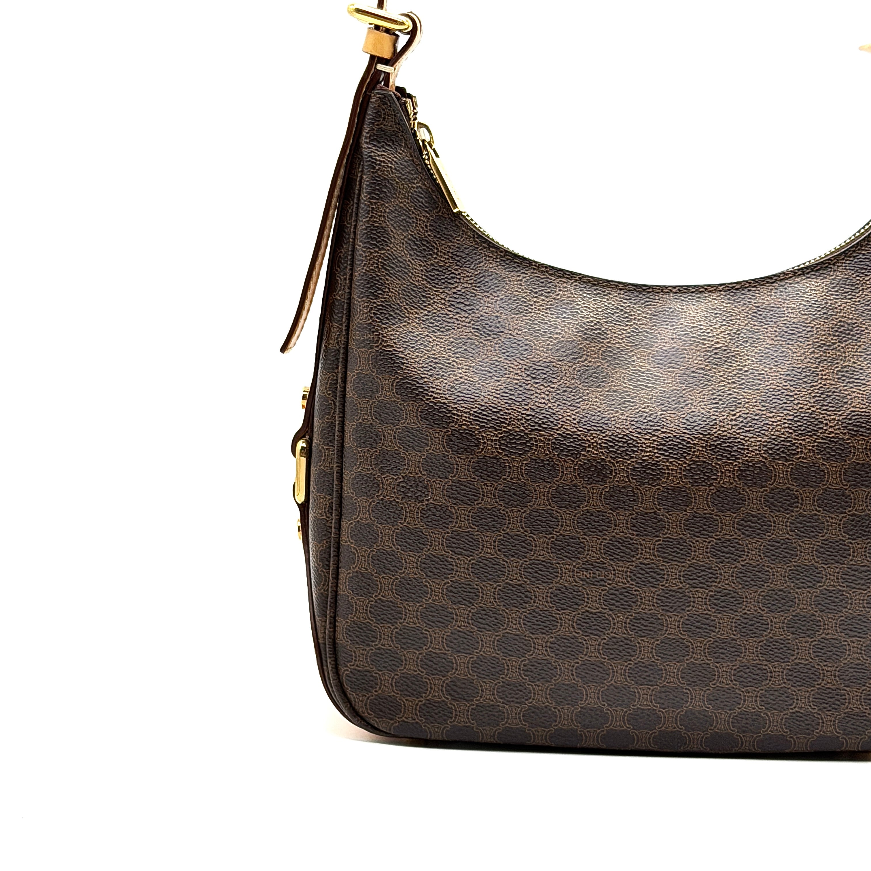 Celine Triomphe Macadam Hobo Shoulder Bag Brown