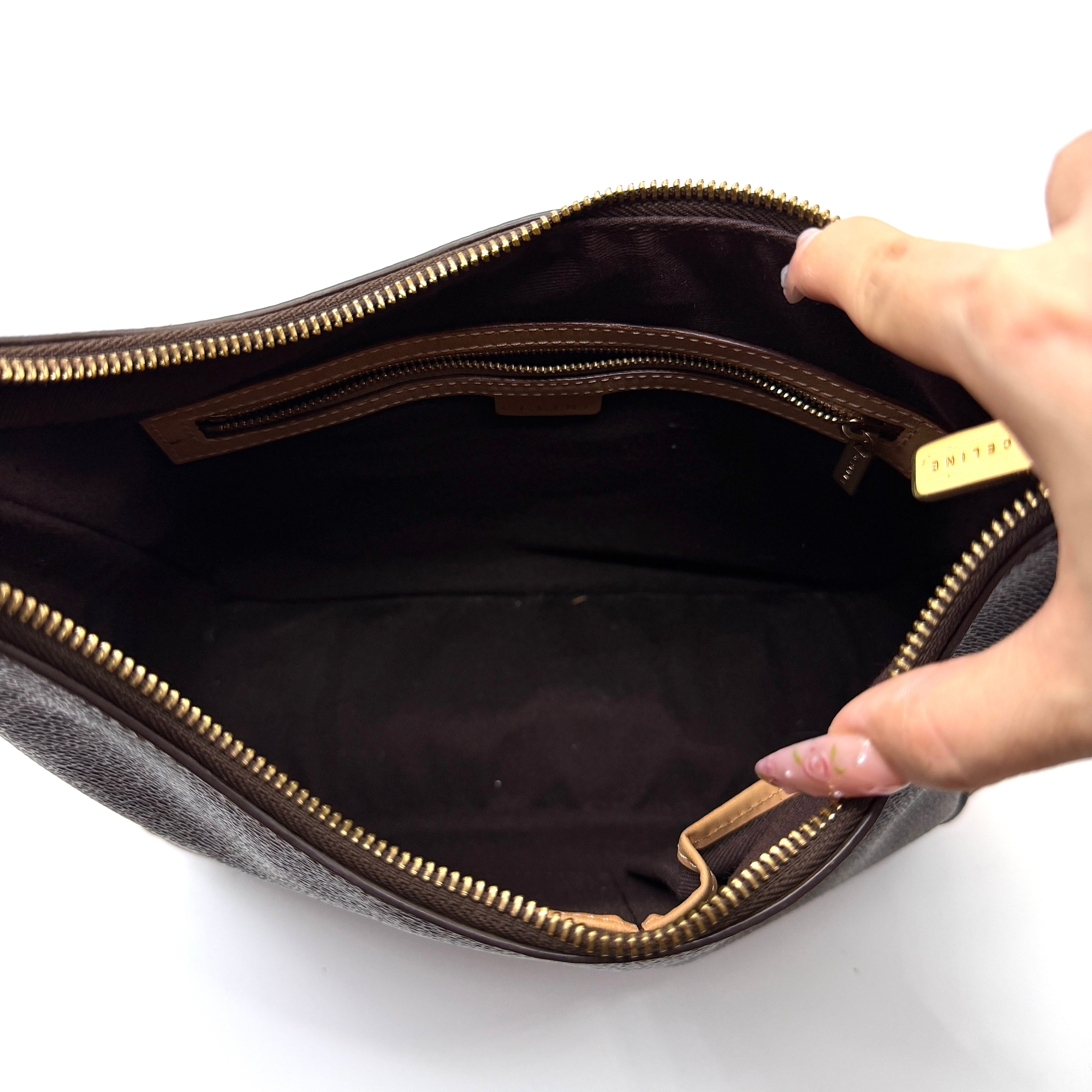 Celine Triomphe Macadam Hobo Shoulder Bag Brown