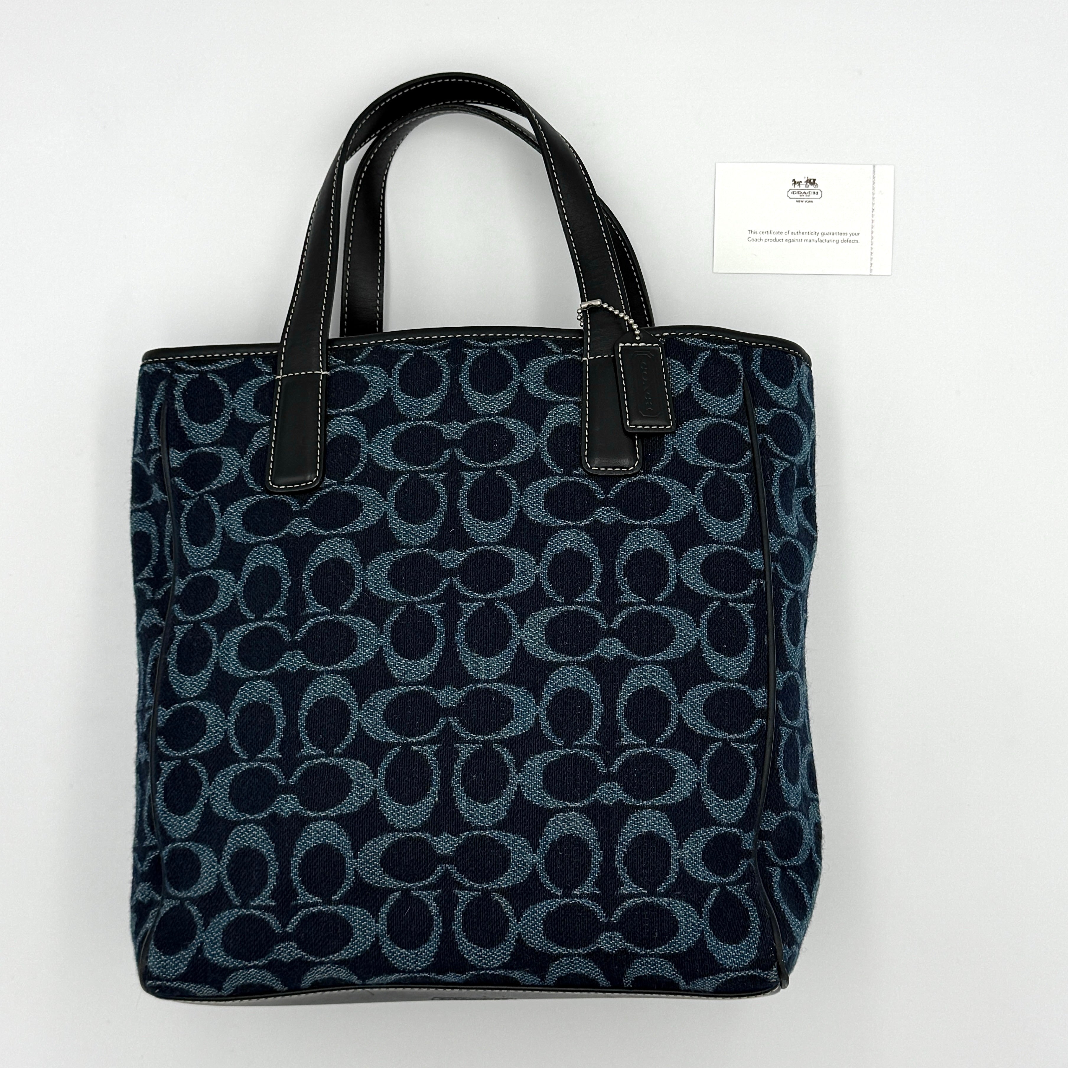 Coach Y2K Denim Wool Tote Bag Blue