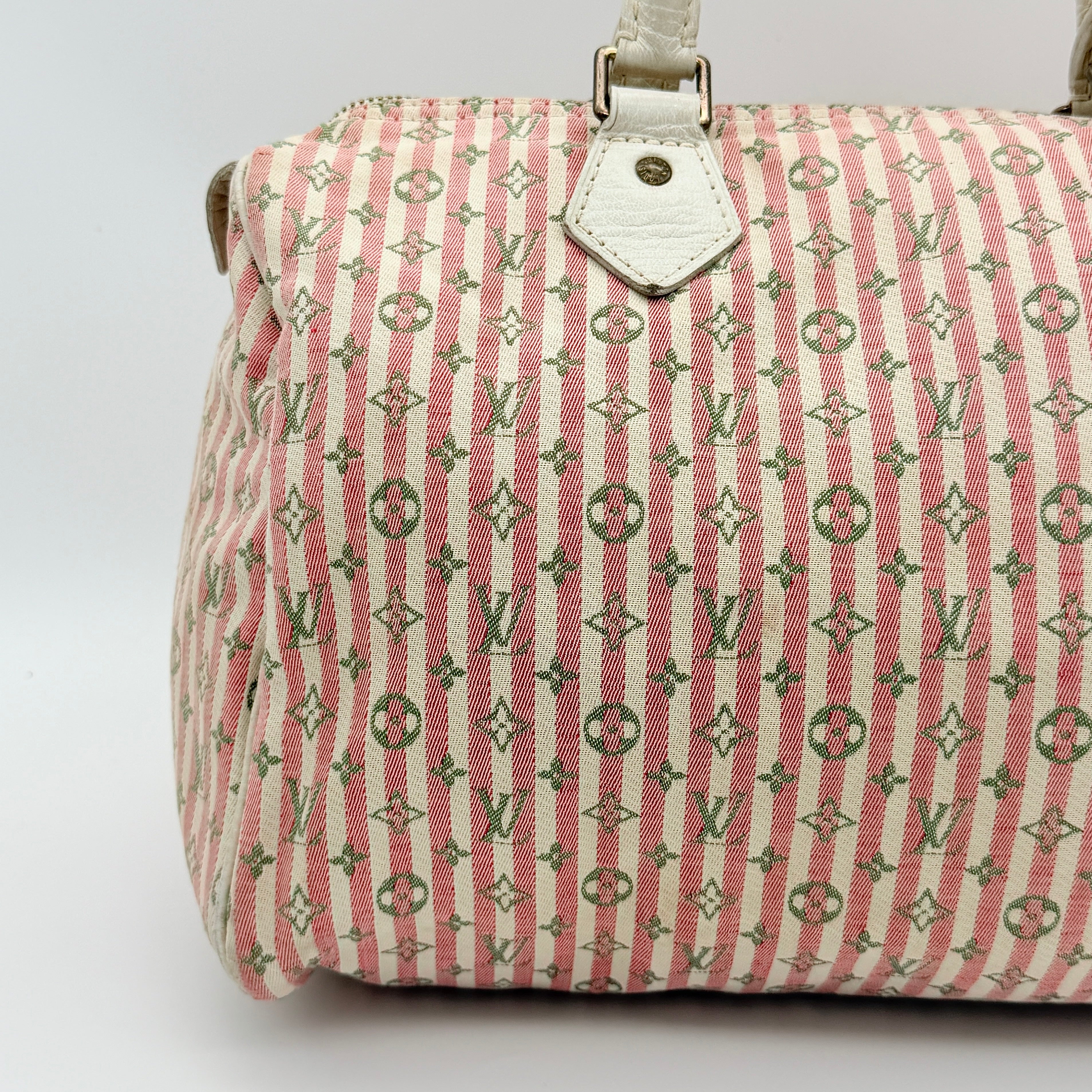 Louis Vuitton Rouge Croisette Mini Lin Monogram Speedy 30 Handbag Pink