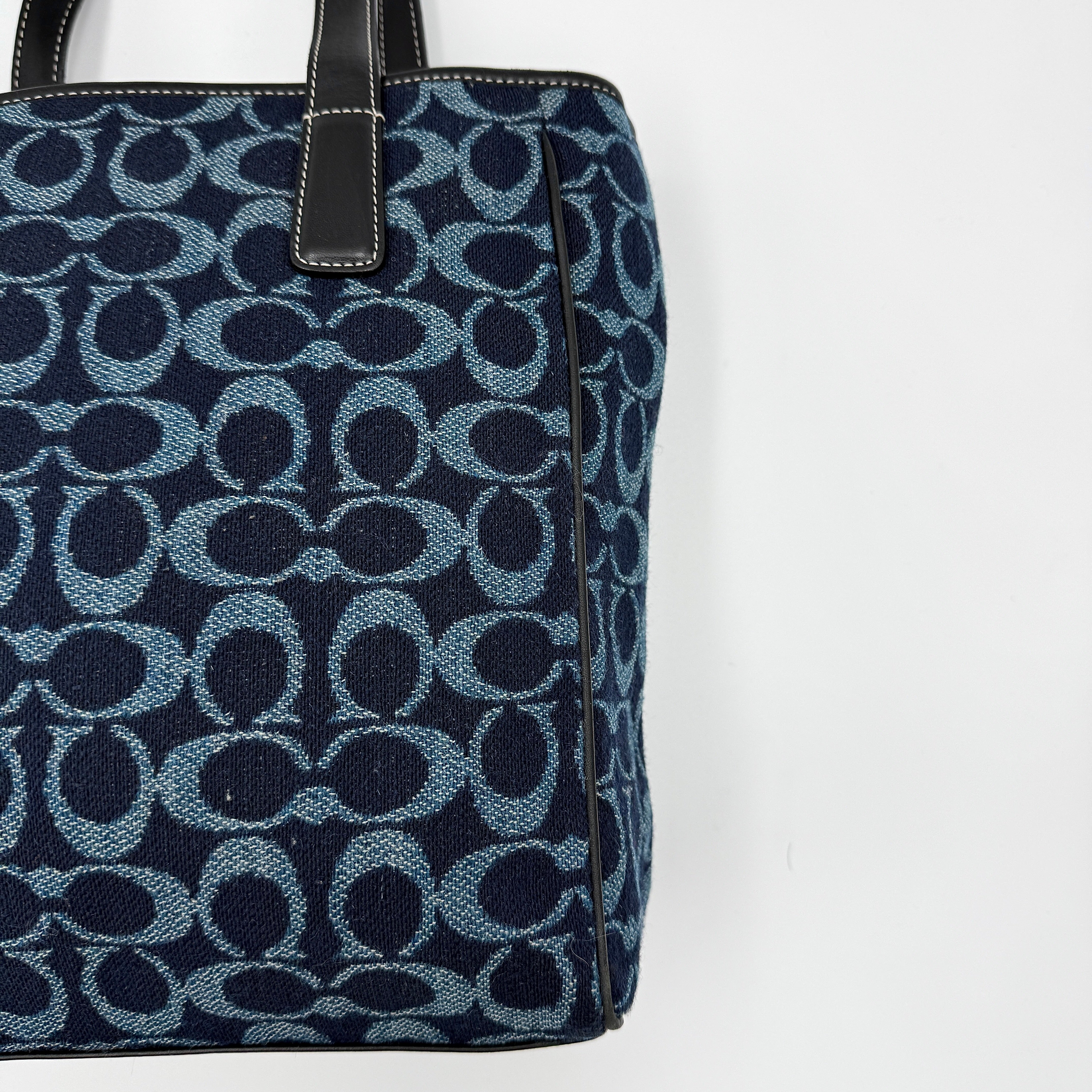 Coach Y2K Denim Wool Tote Bag Blue