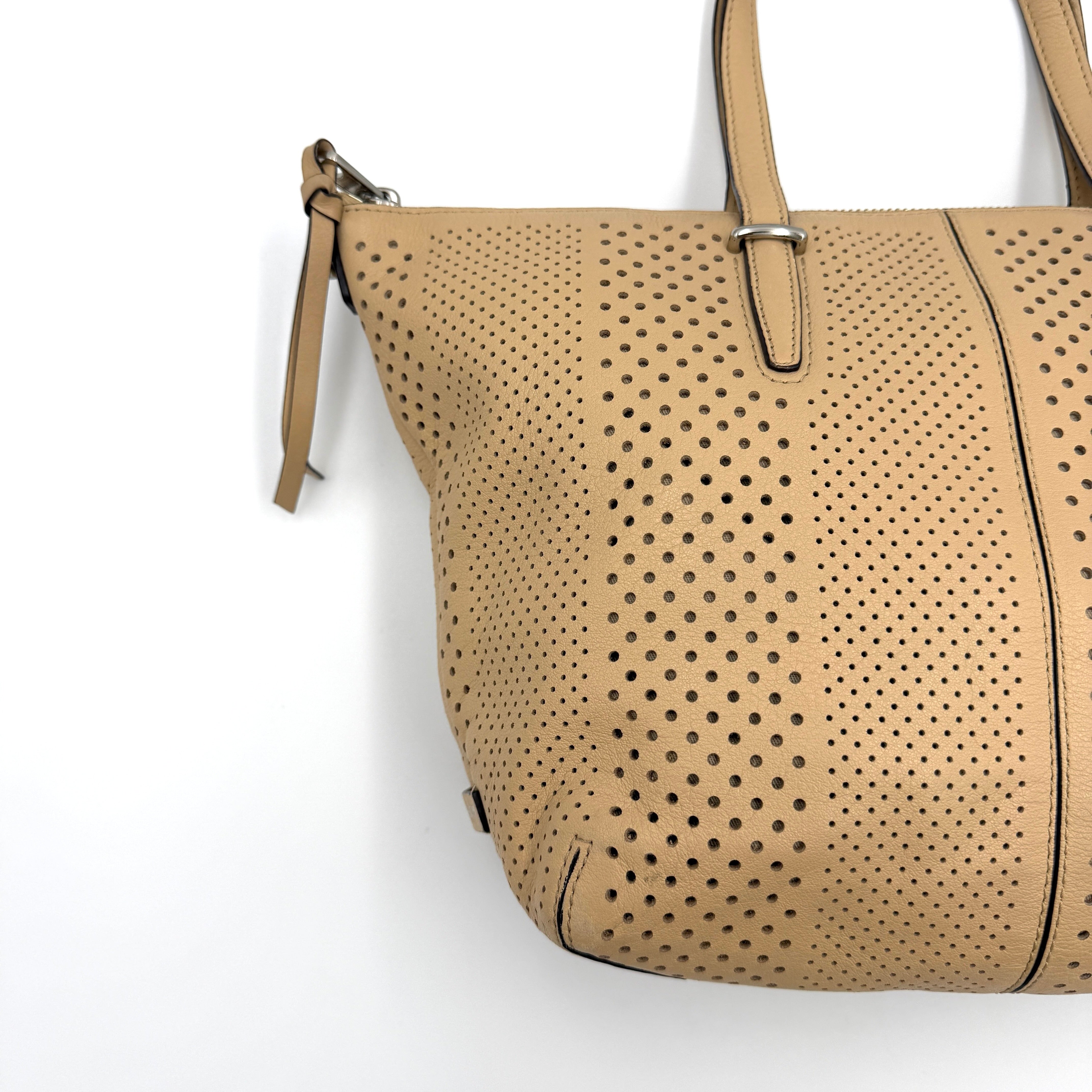 Coach 2Way Bleecker Cooper Perforated Satchel Tote Bag Tan