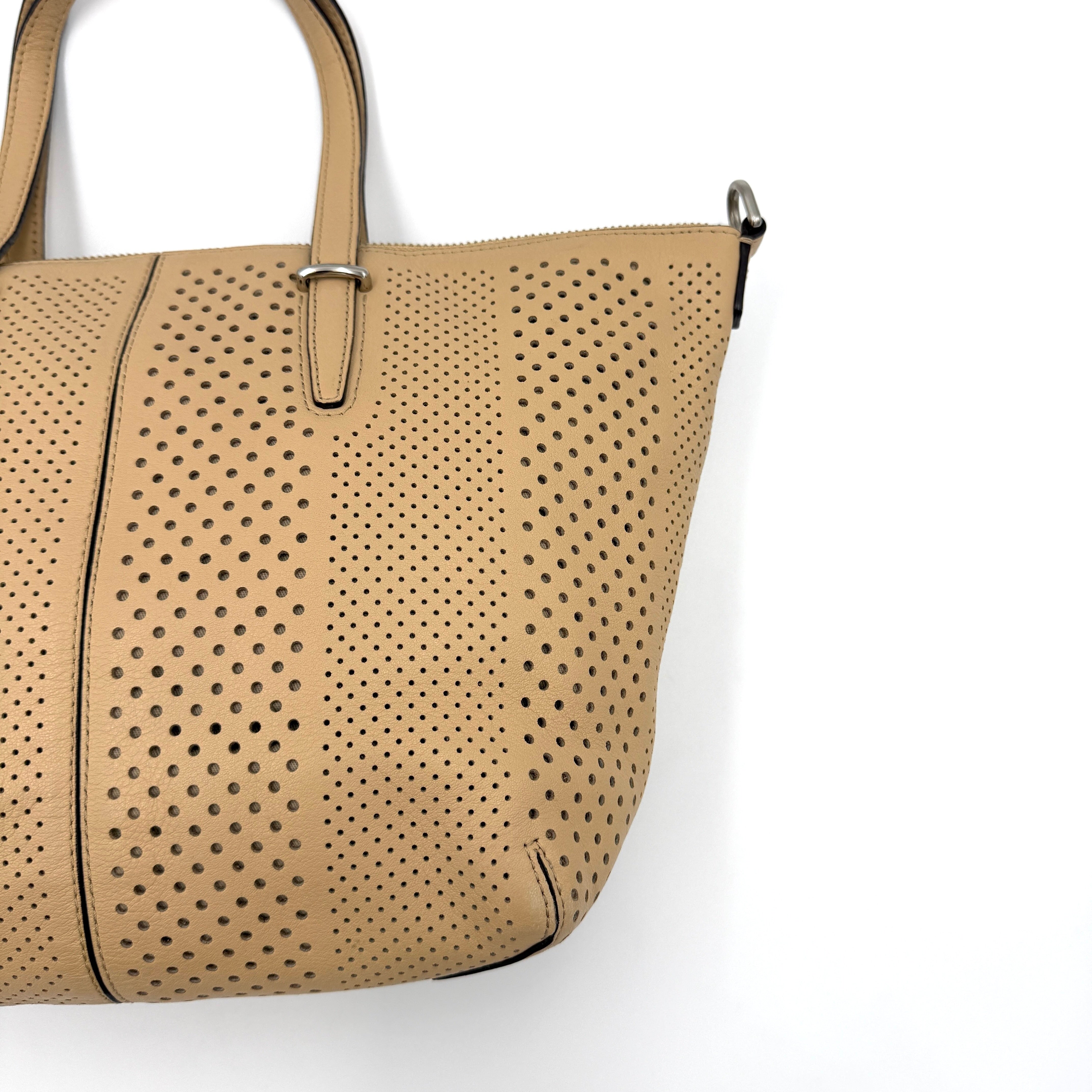 Coach 2Way Bleecker Cooper Perforated Satchel Tote Bag Tan