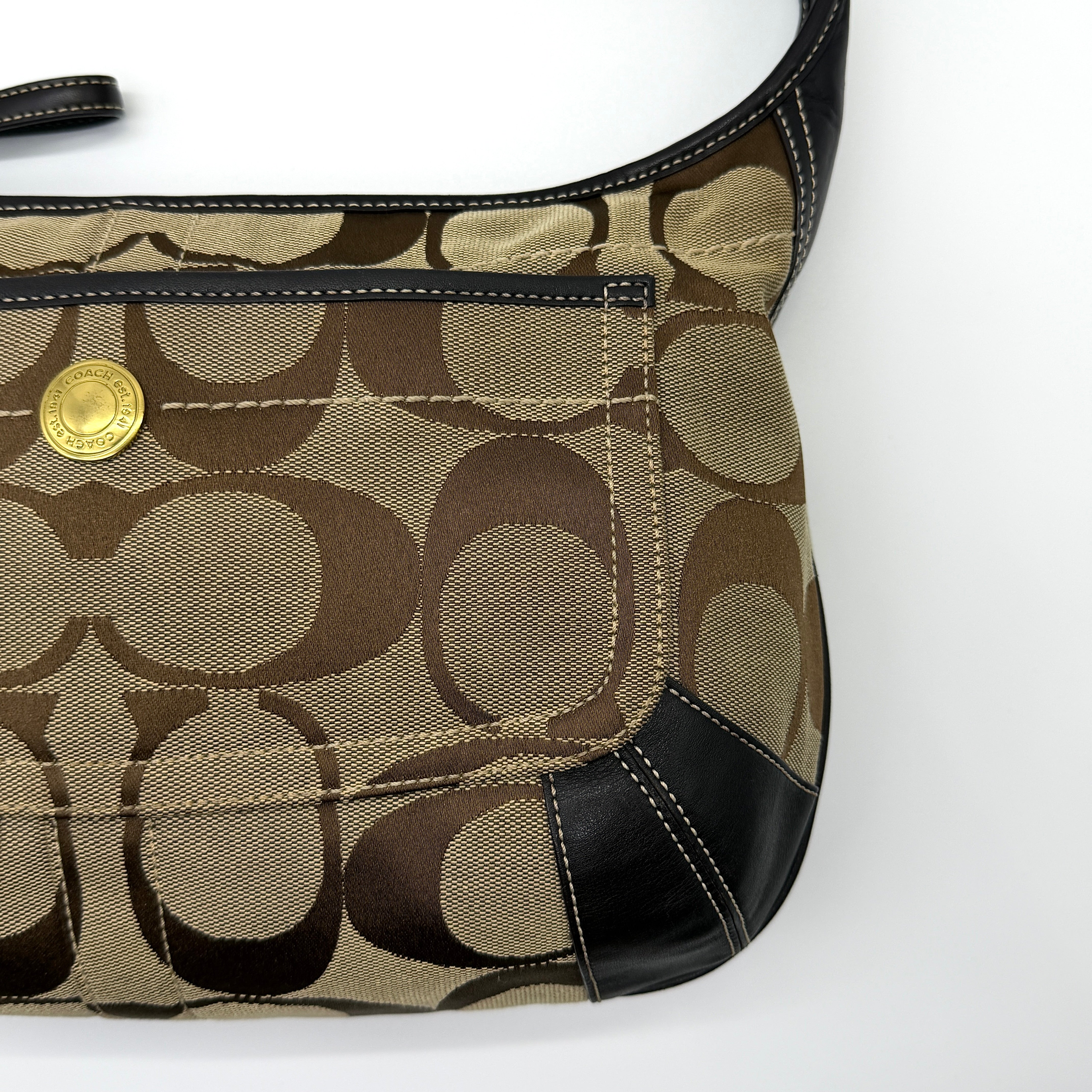 Coach Signature Ergo Shoulder Bag Beige/Black