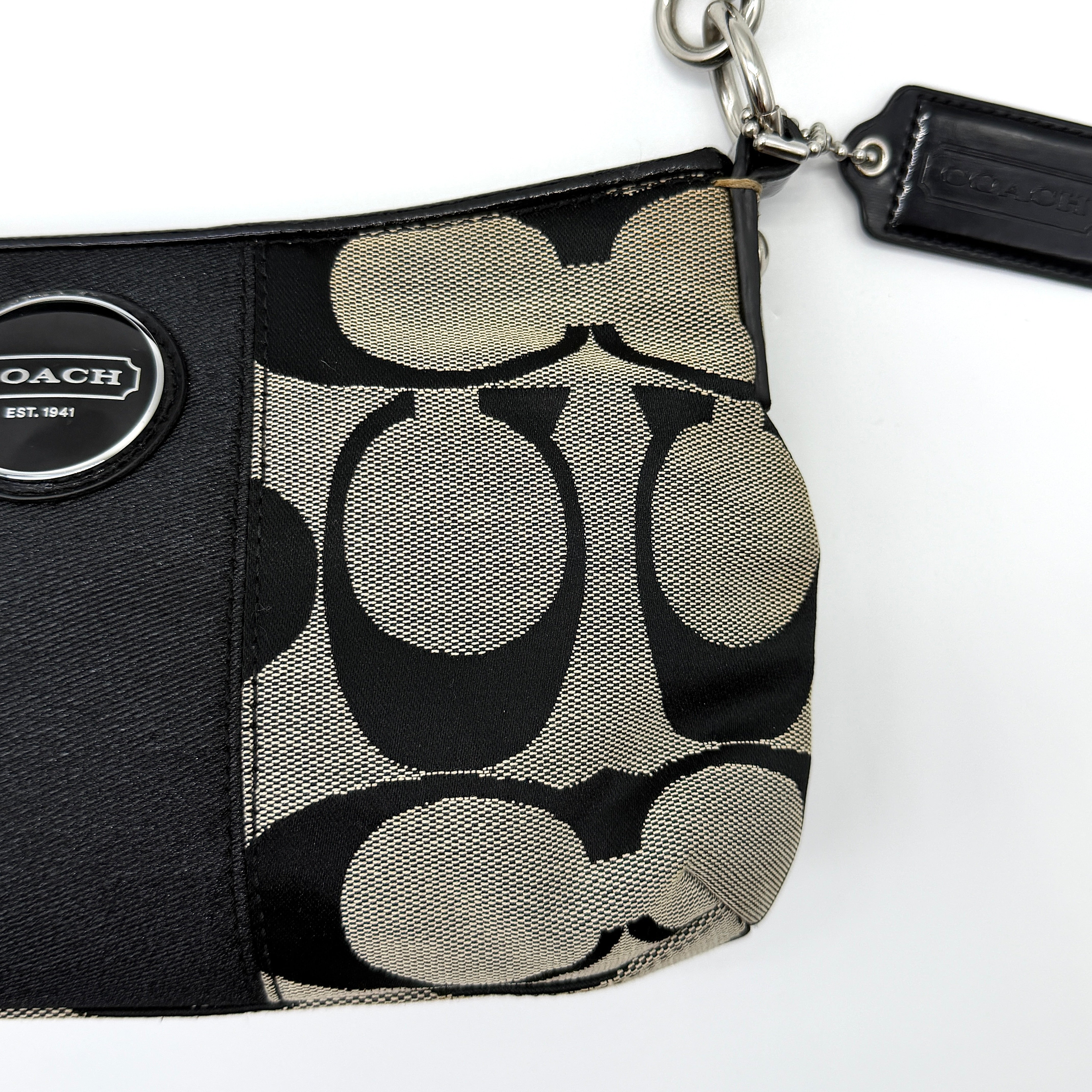 Coach 2Way Signature Strip Shoulder Bag Grey/Black