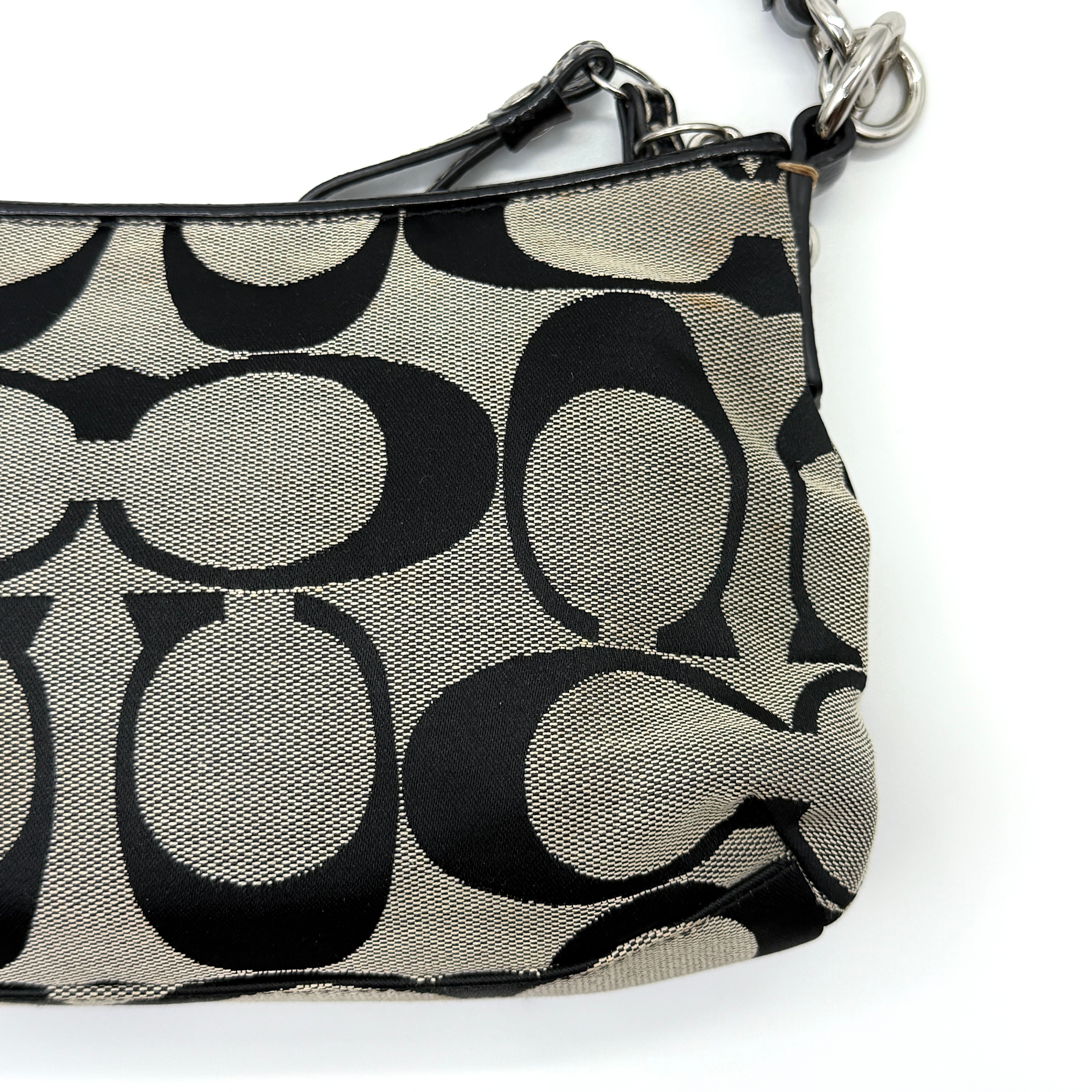 Coach 2Way Signature Strip Shoulder Bag Grey/Black