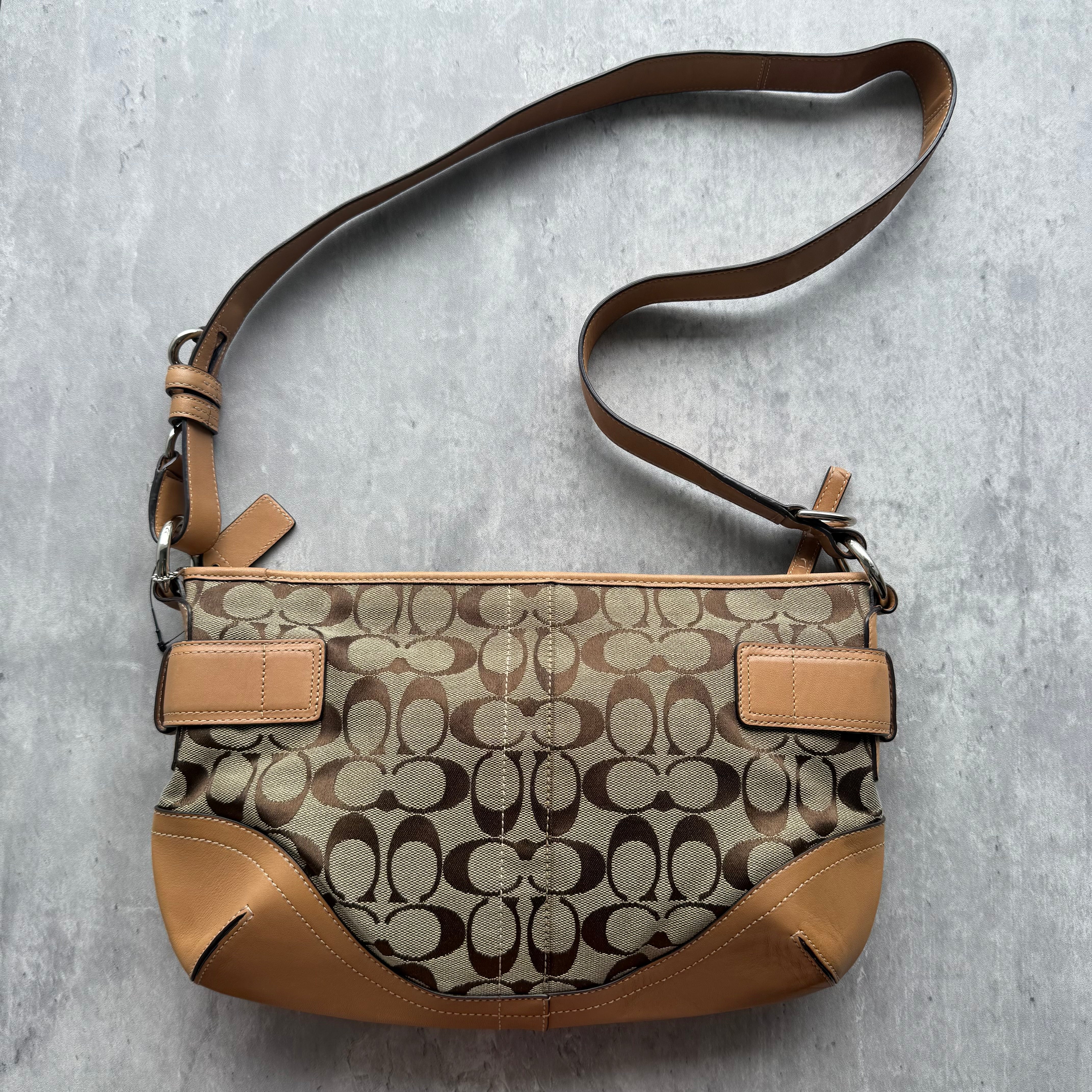 Coach 2Way Signature Sufflette Crossbody Bag Beige