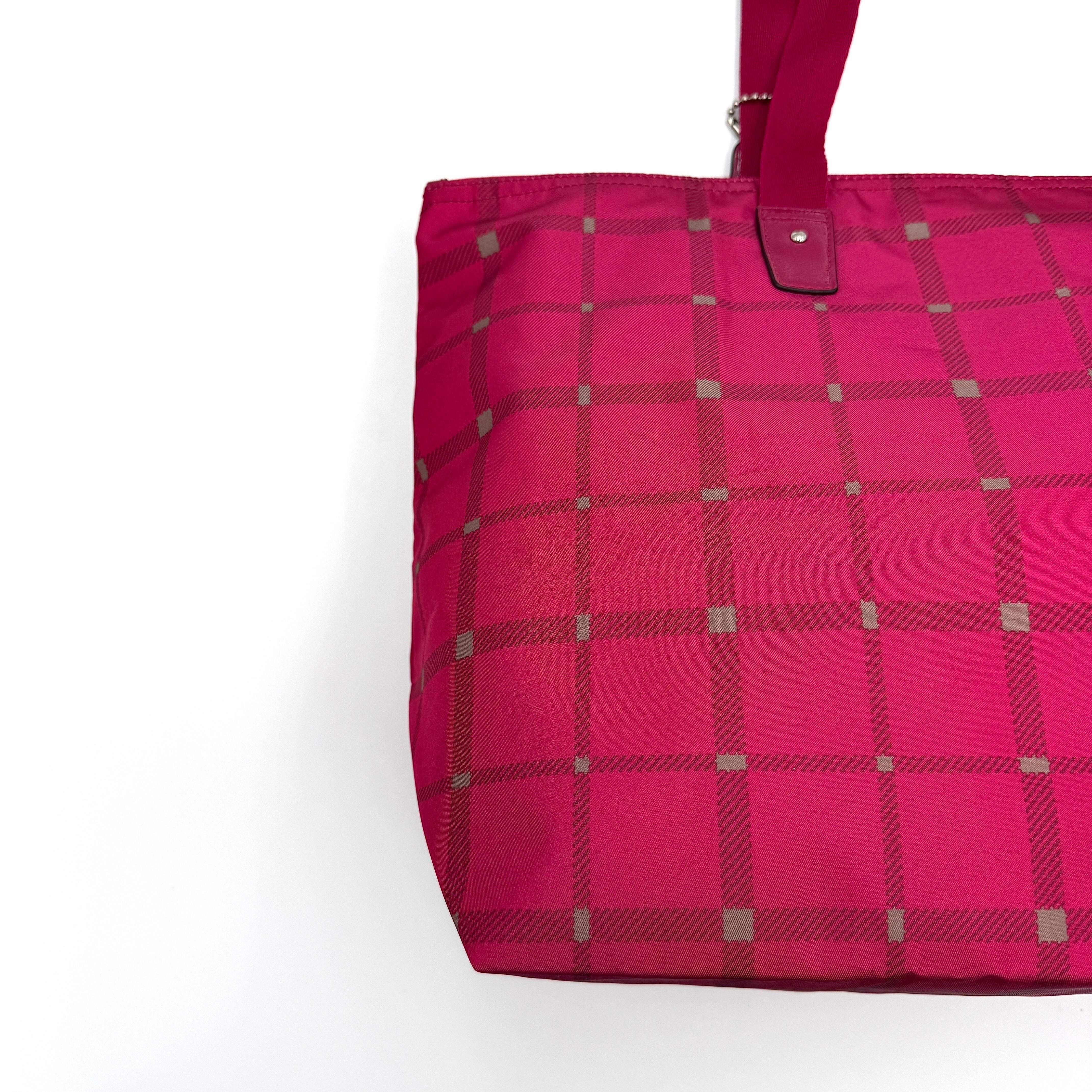Coach Signature Getaway Weekender Plaid Nylon Tote Bag Pink