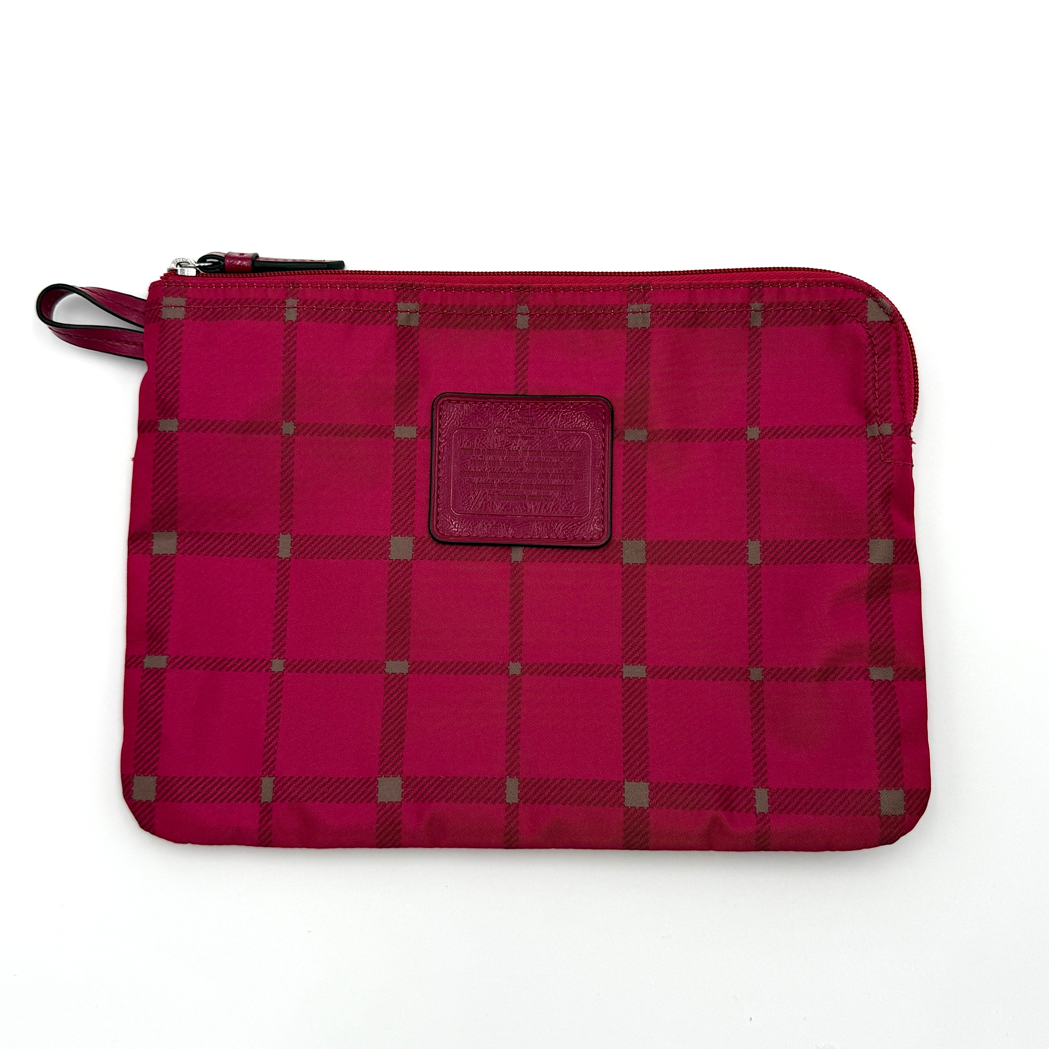 Coach Signature Getaway Weekender Plaid Nylon Tote Bag Pink