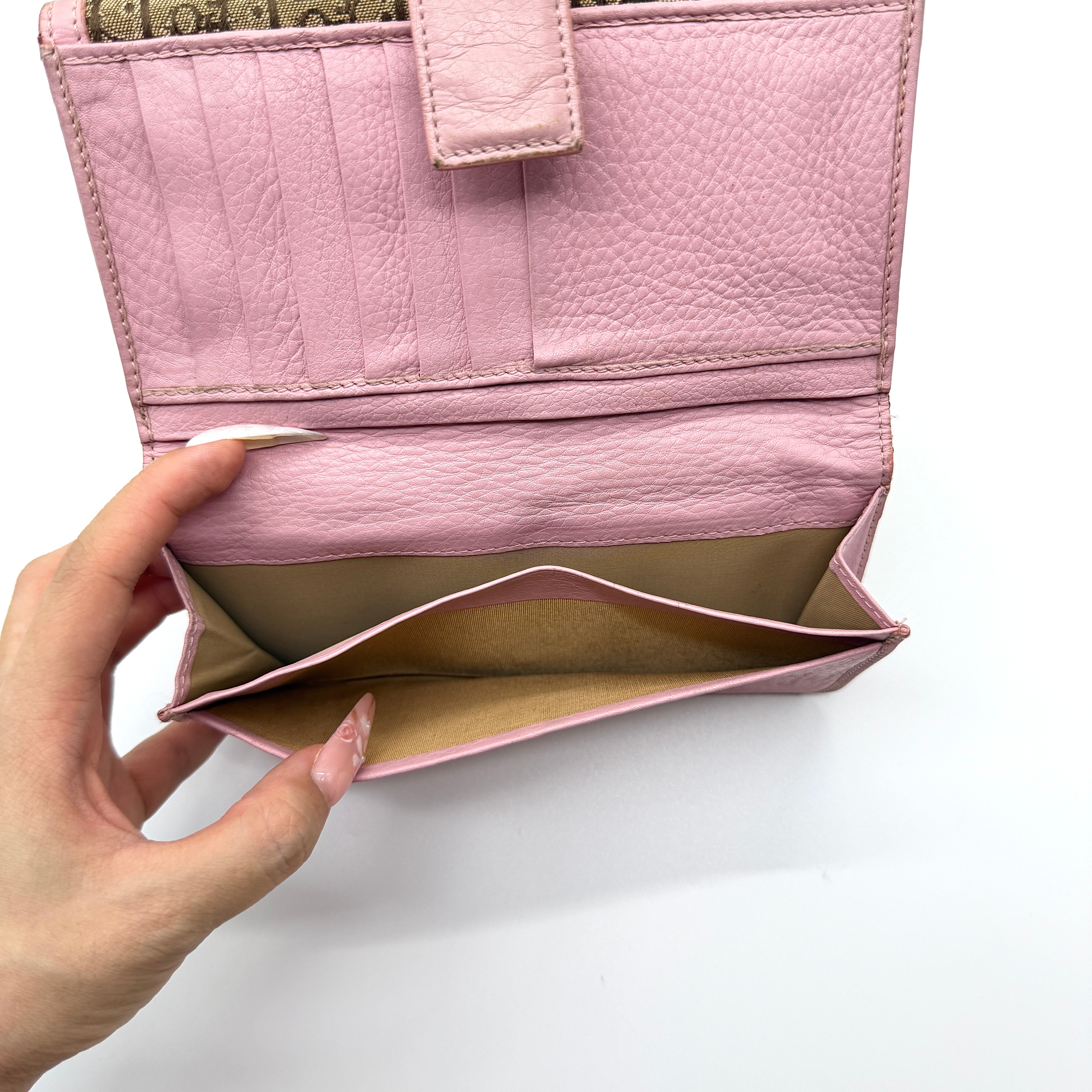 Dior Bi-Fold Long Wallet Beige/Pink