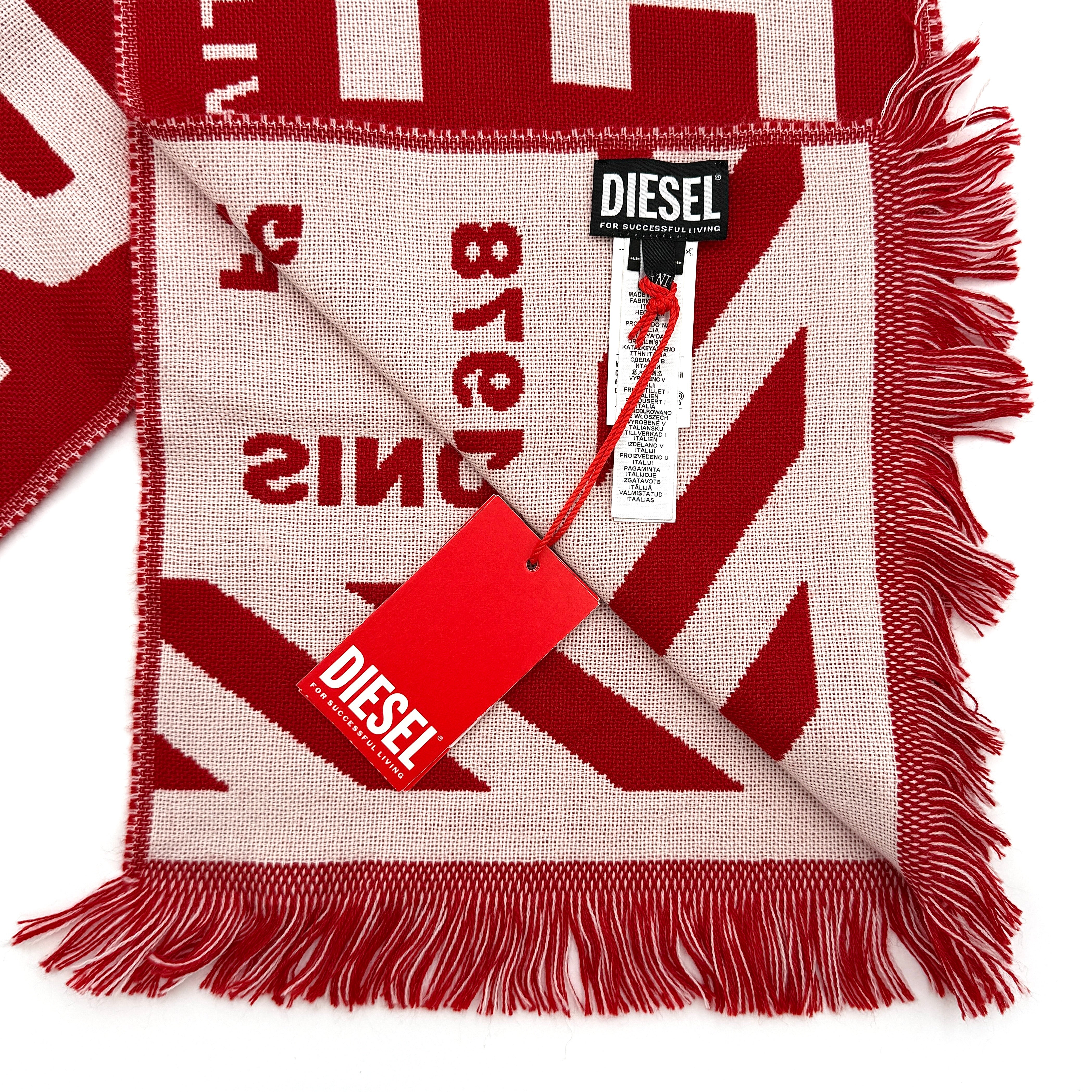 Diesel S-BISC-NEW Wool Scarf Red/White