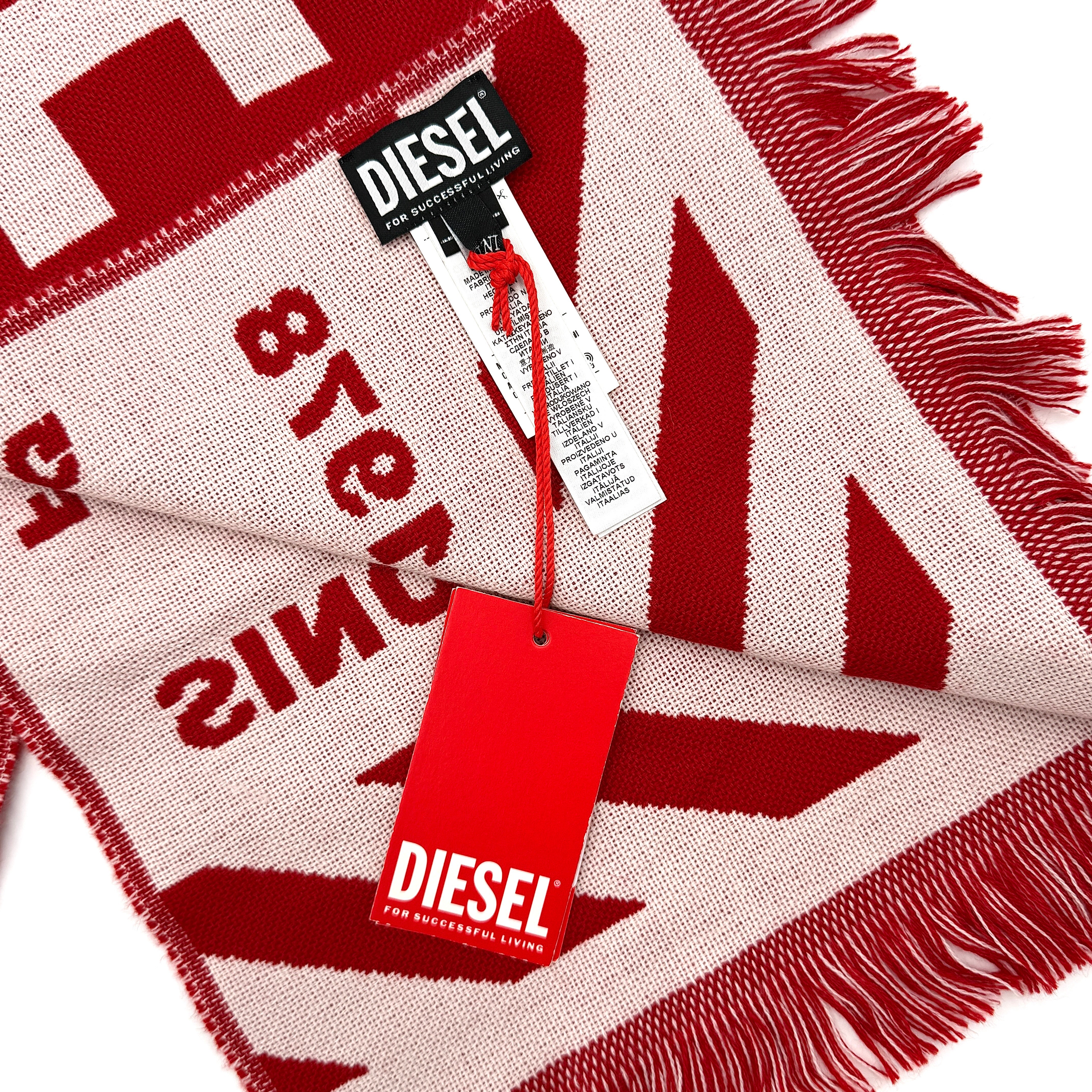 Diesel S-BISC-NEW Wool Scarf Red/White