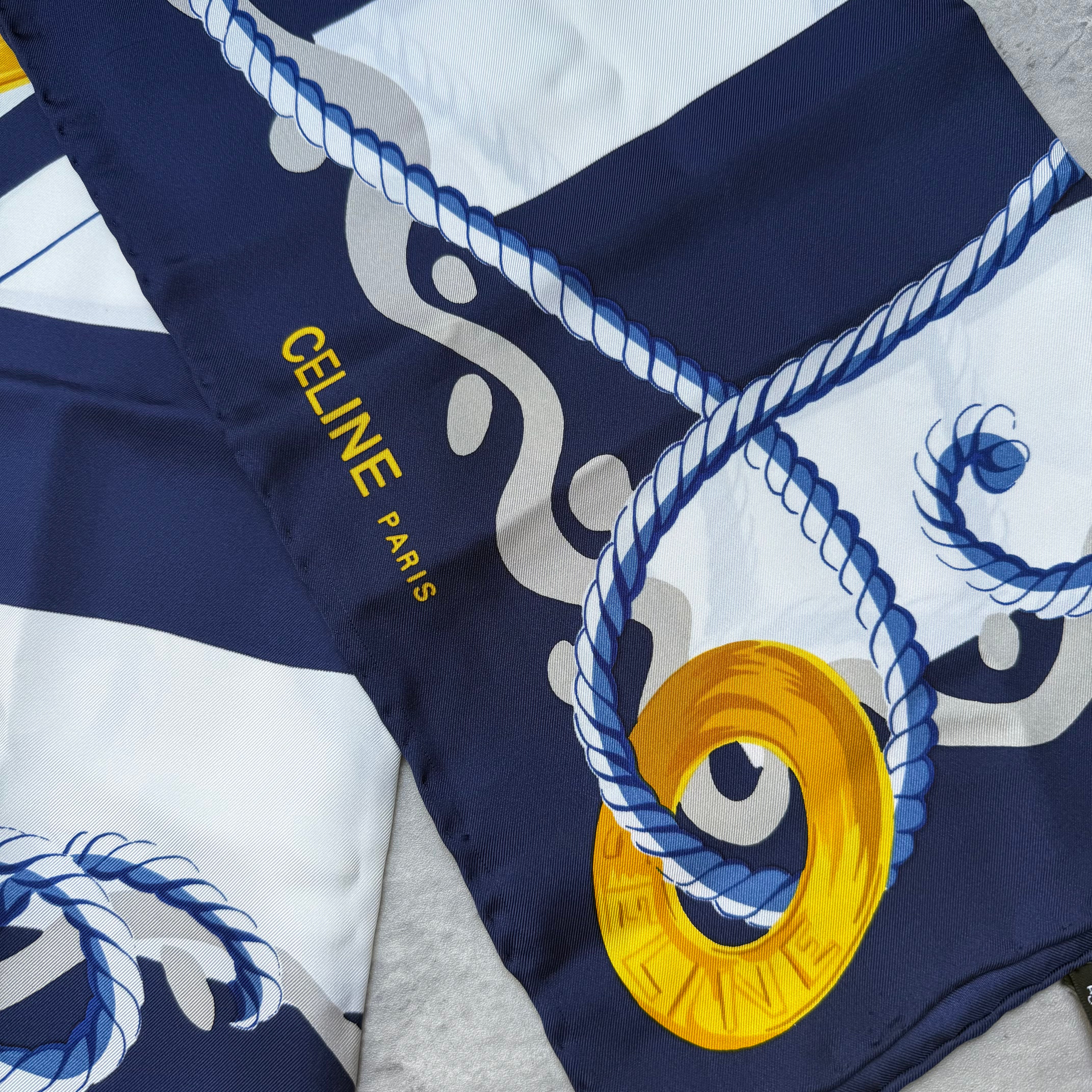 Celine Paris Silk Scarf Navy Blue