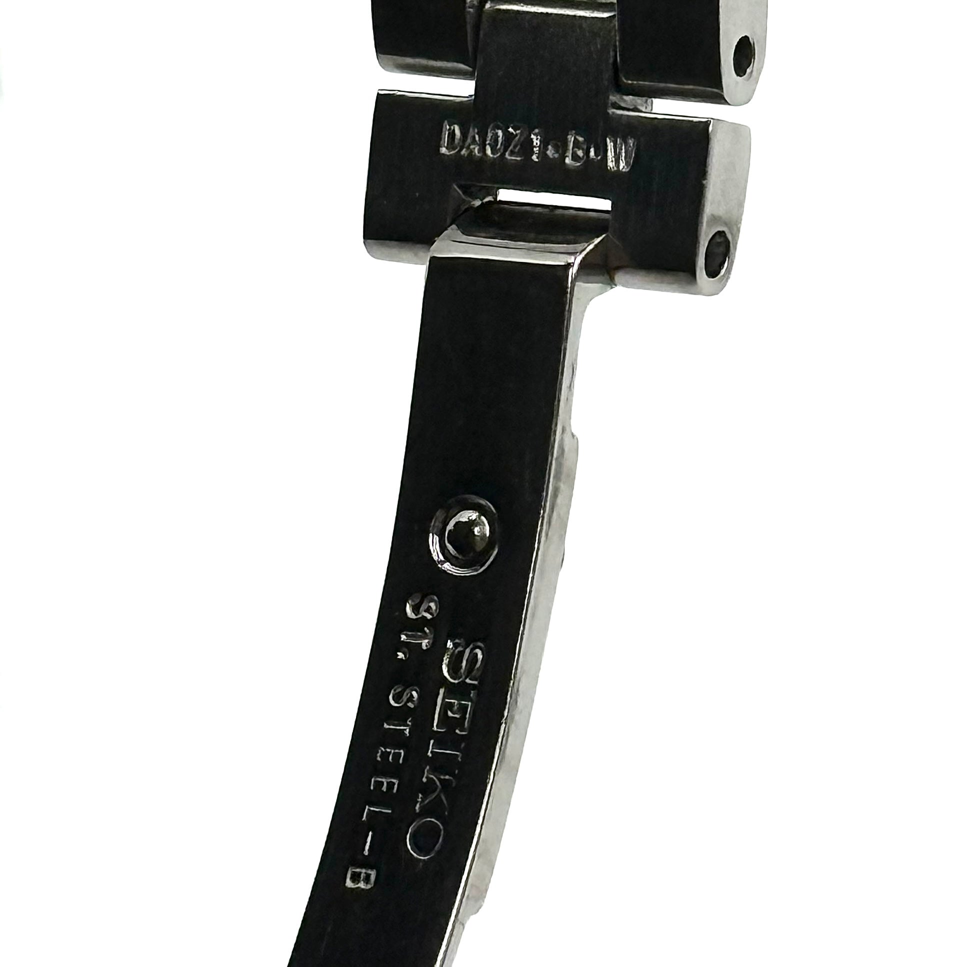 Seiko Lukia stainless steel watch with a rectangular case and silver dial presented on a cushion.