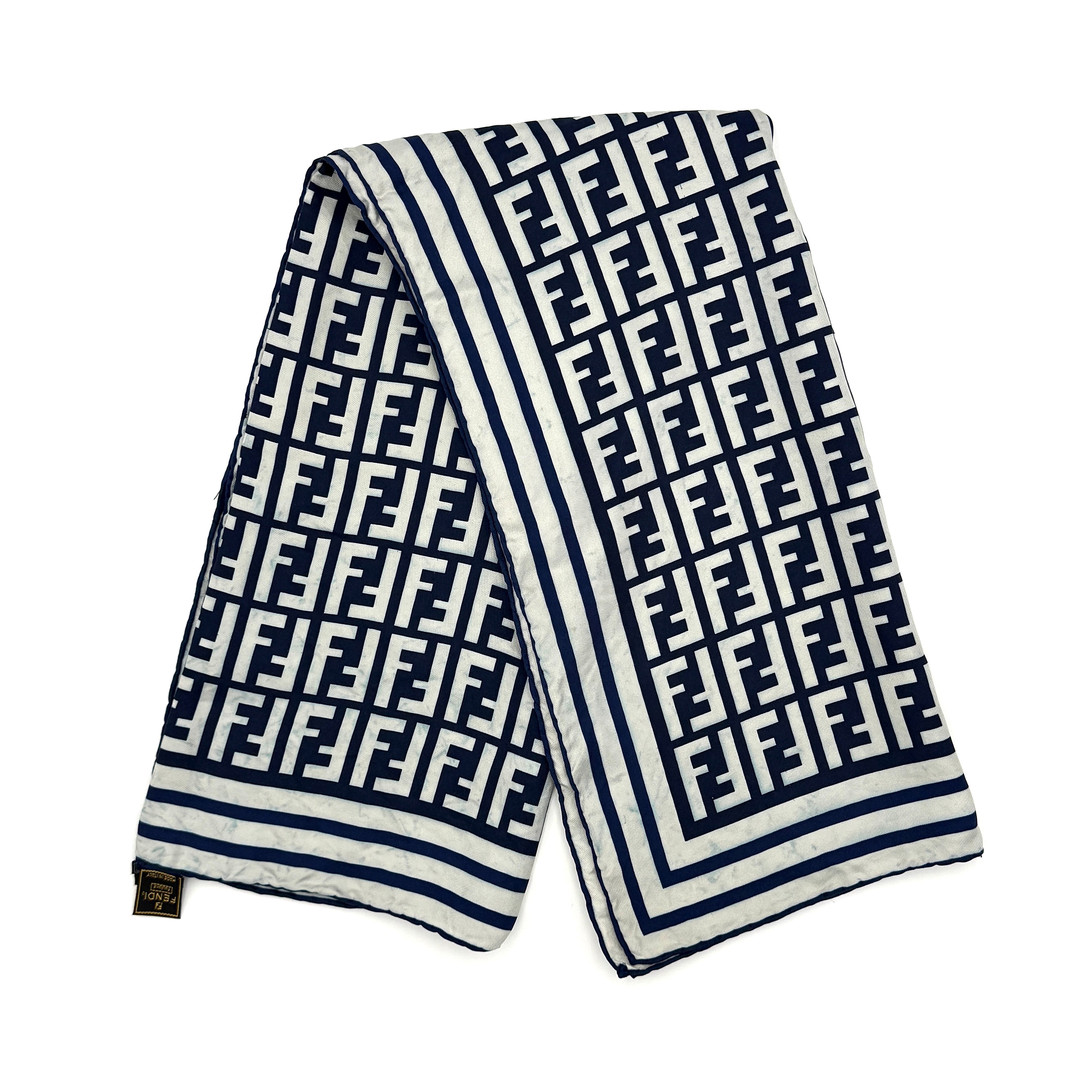 Fendi FF Monogram Silk Scarf Navy Blue/White