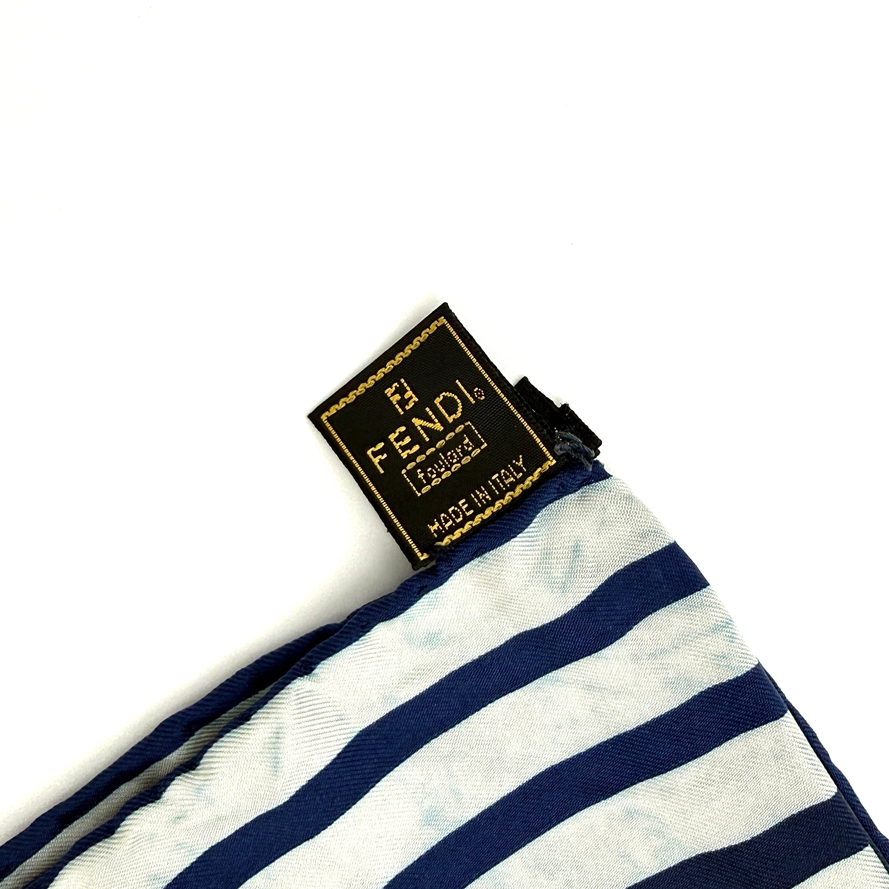 Fendi FF Monogram Silk Scarf Navy Blue/White