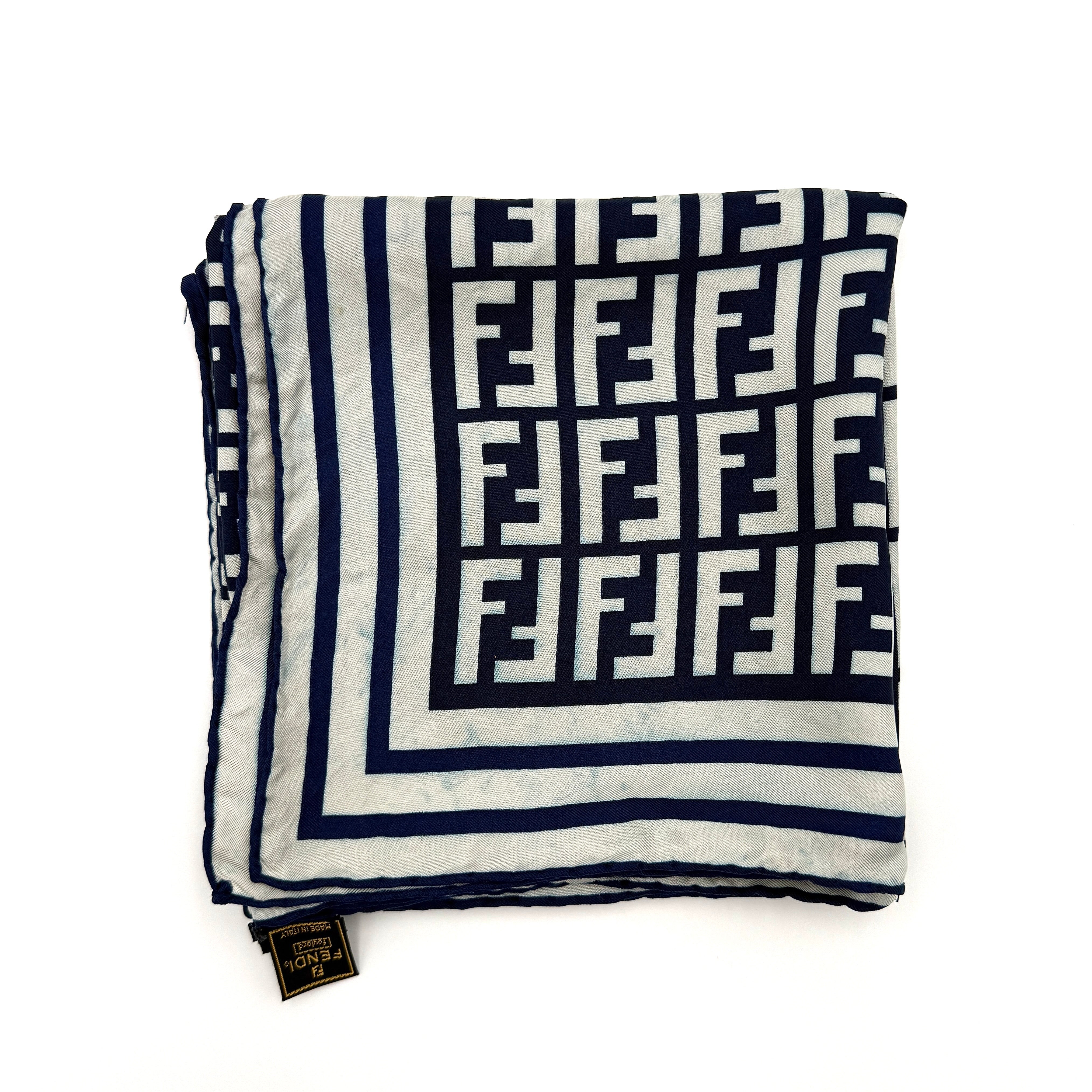 Fendi FF Monogram Silk Scarf Navy Blue/White