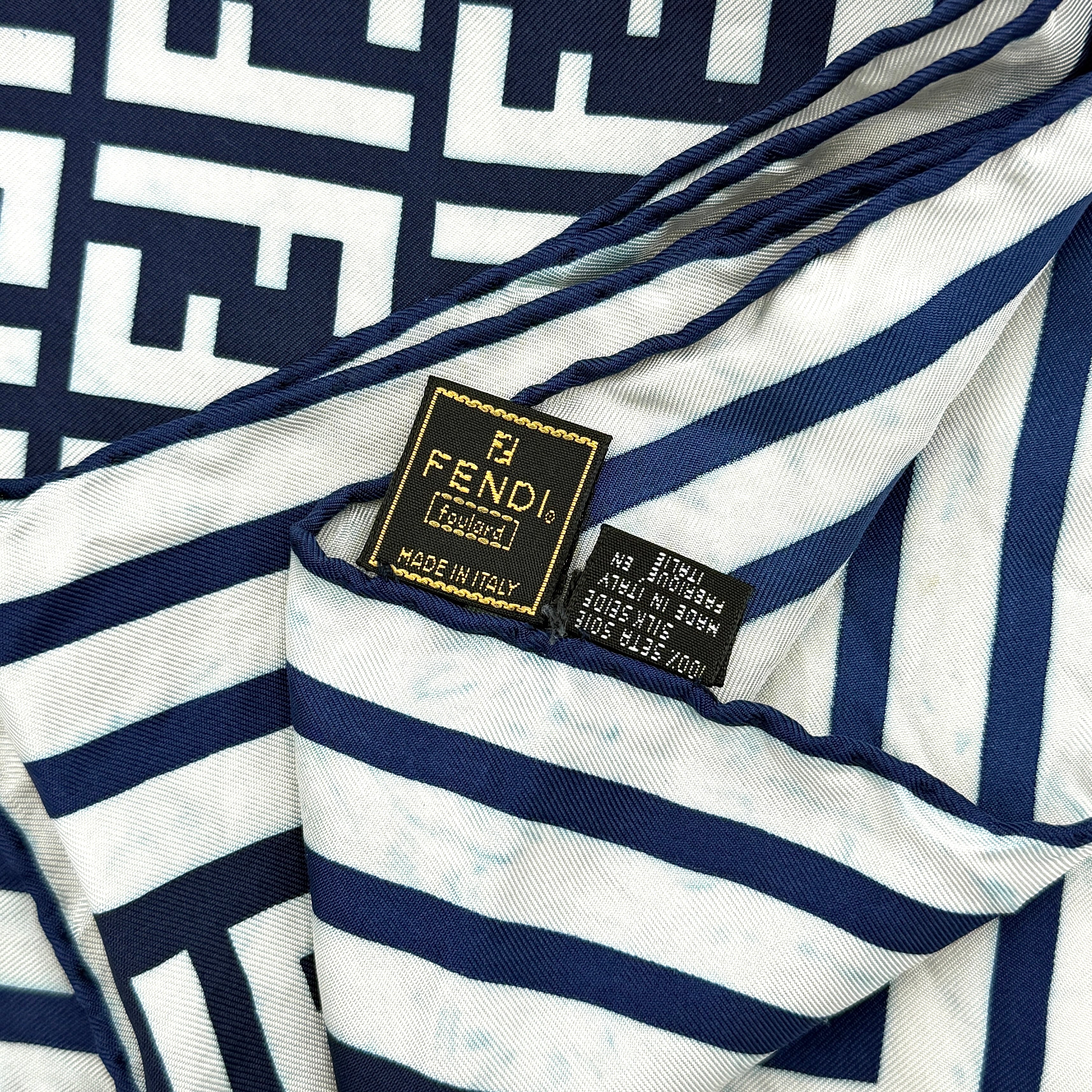 Fendi FF Monogram Silk Scarf Navy Blue/White