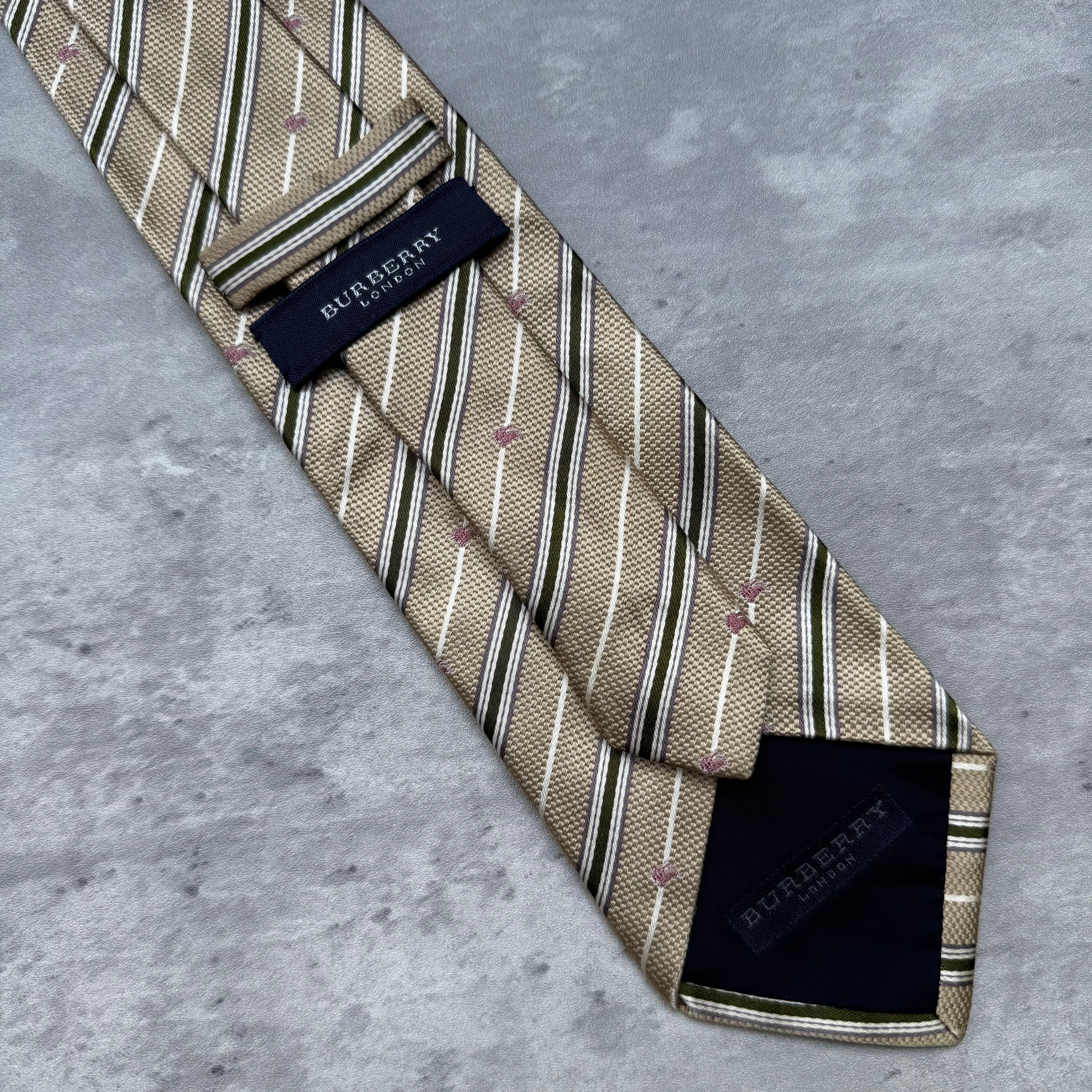 Burberry Striped Silk Neck Tie Beige
