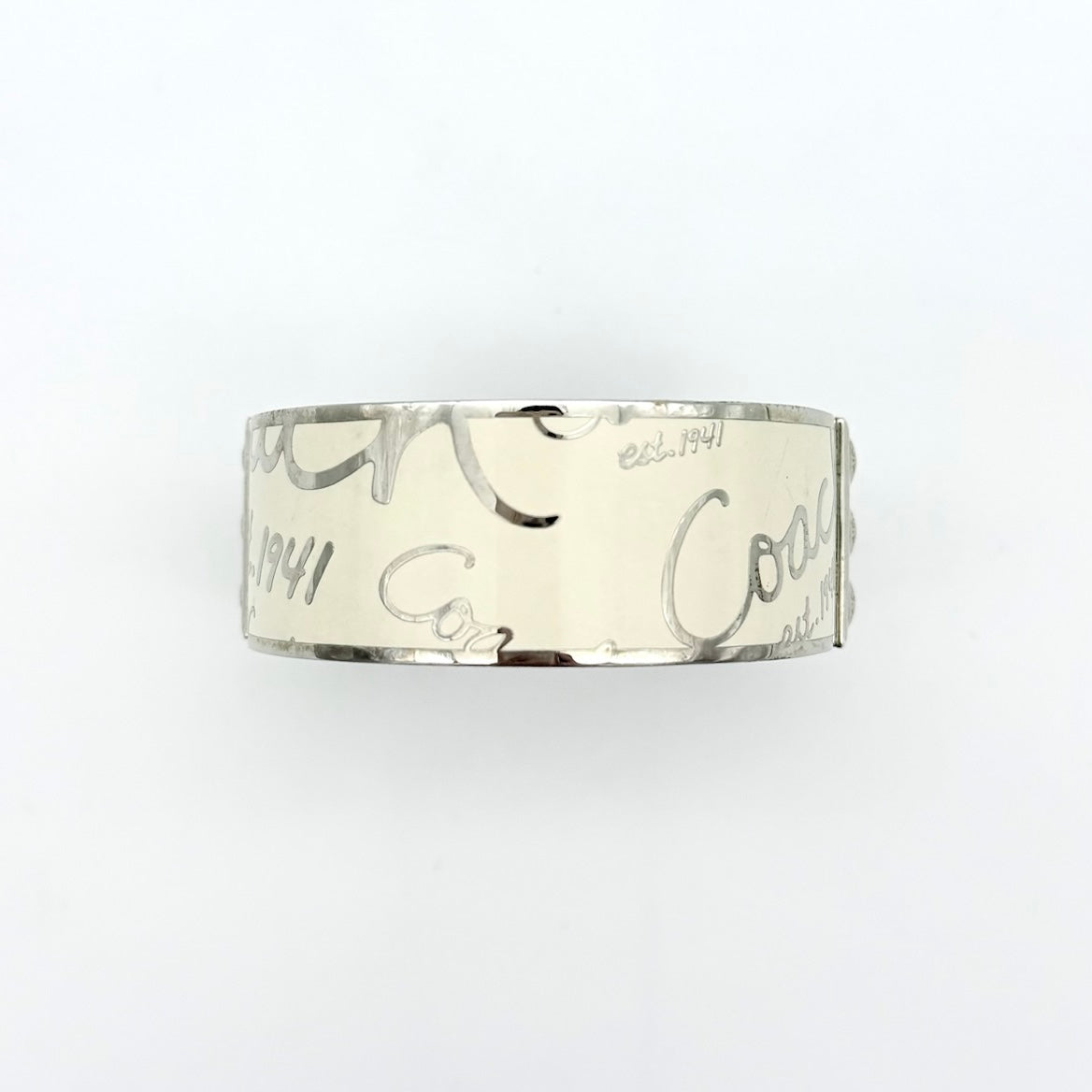 Coach Enamel Bangle Bracelet Ivory/Silver