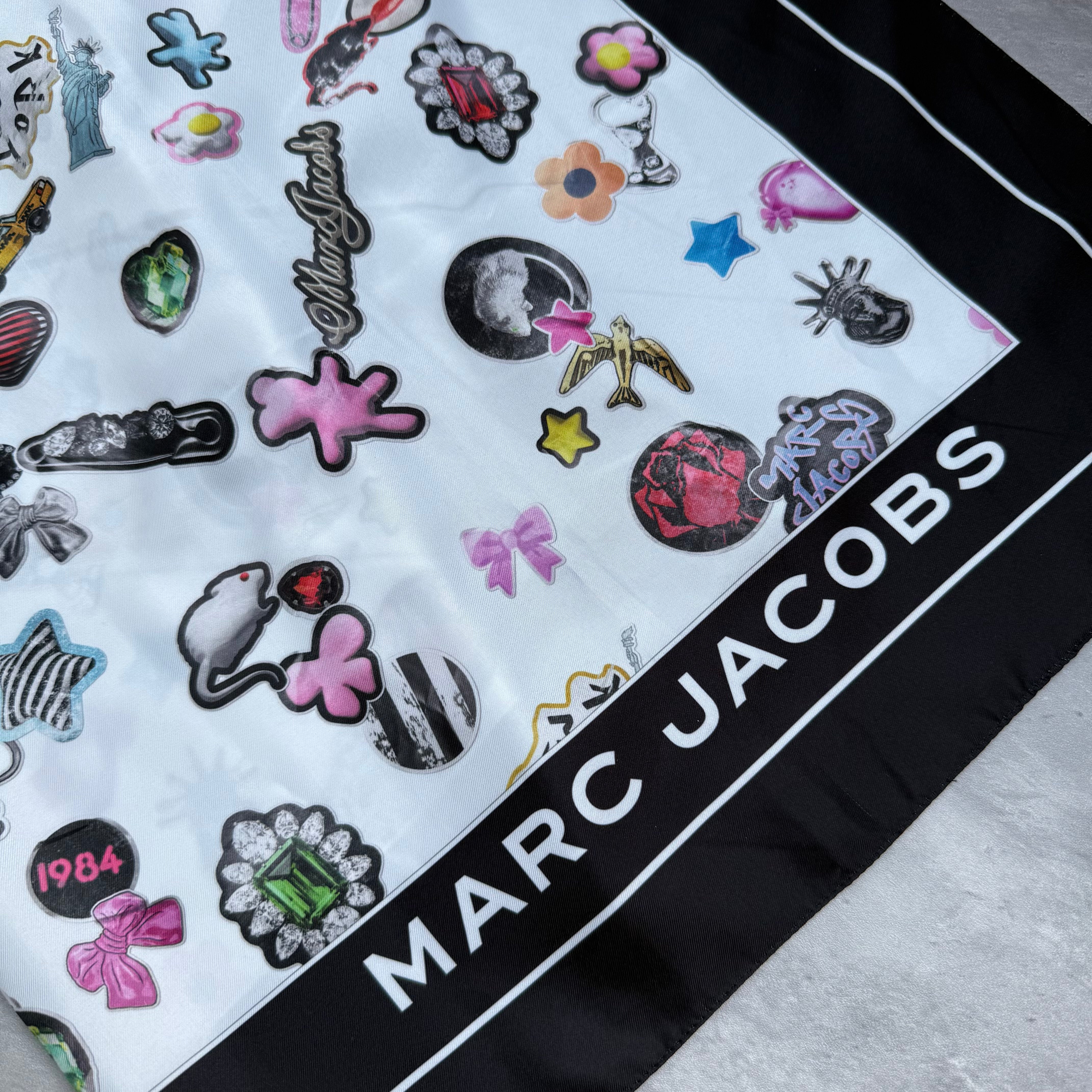 Marc Jacobs Patterned Silk Scarf Black