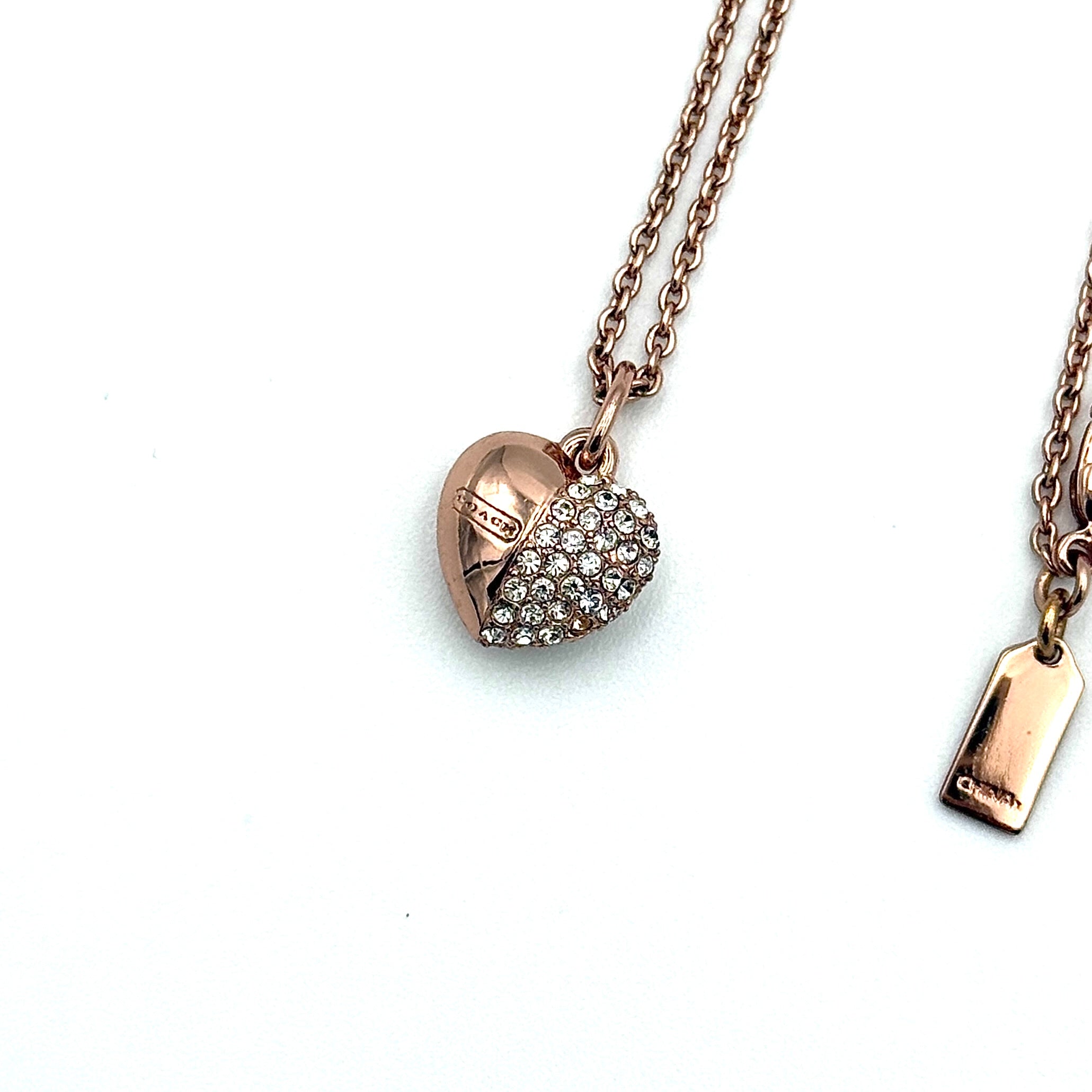 Coach Heart Rhinestone Necklace Rose Gold