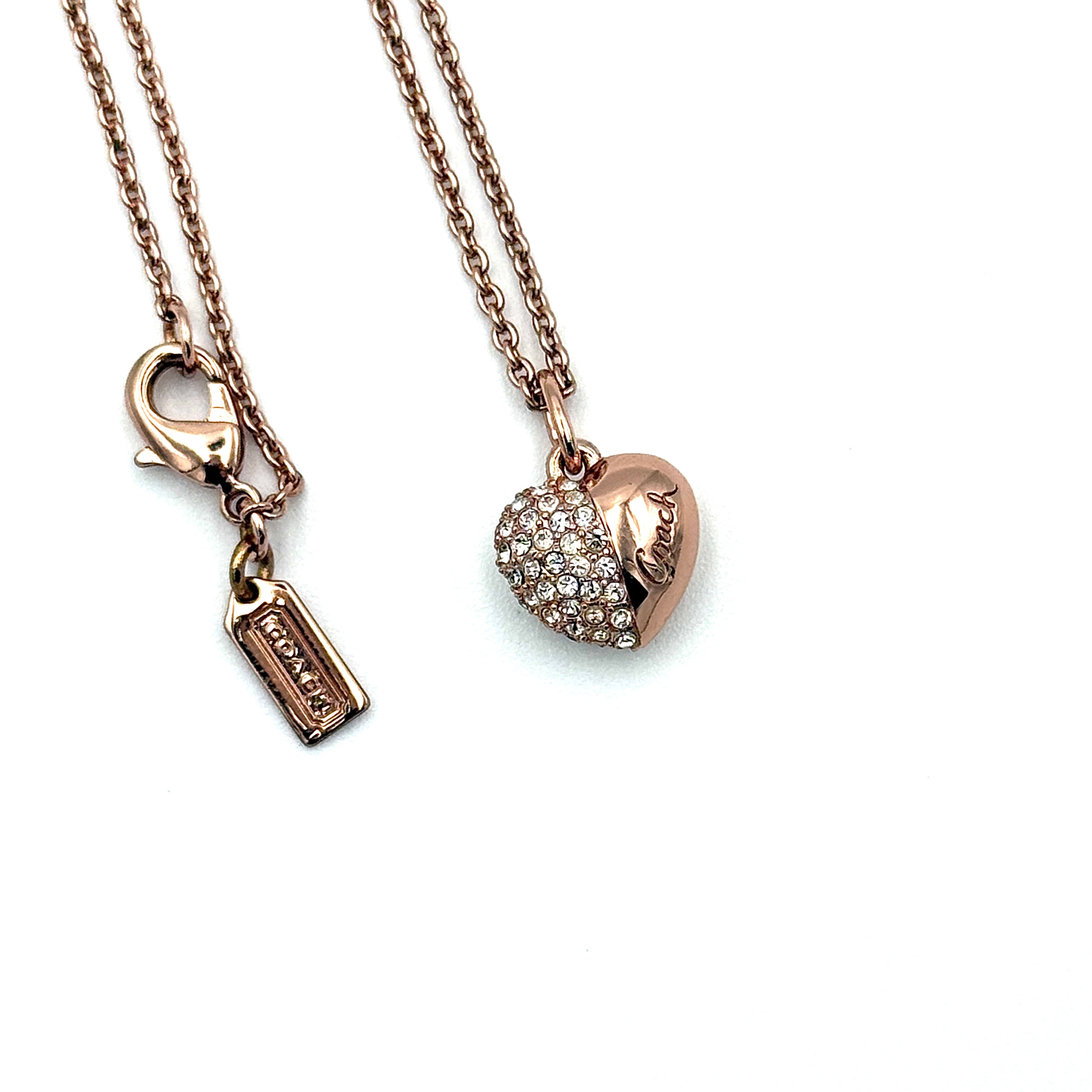 Coach Heart Rhinestone Necklace Rose Gold
