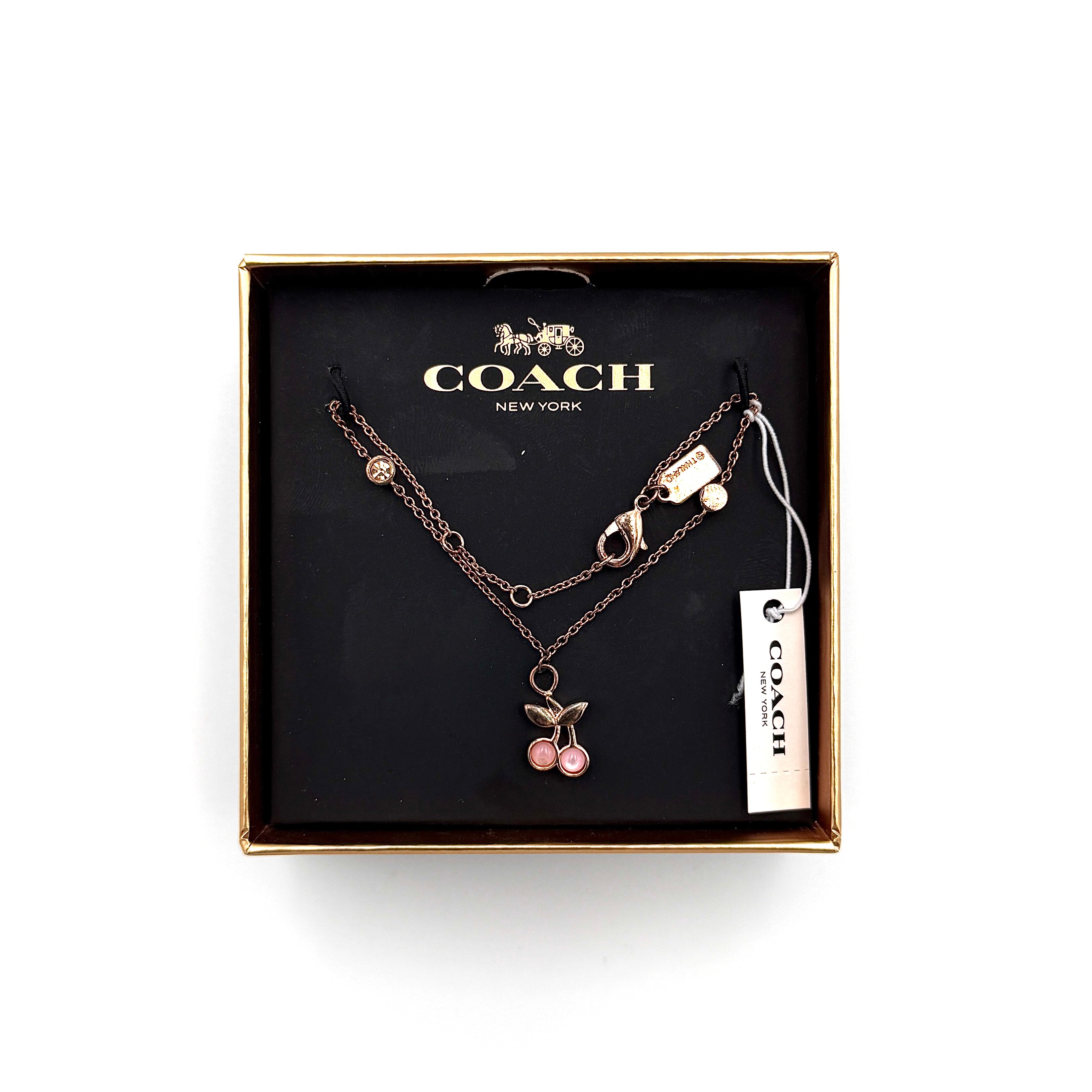 Coach Pink Cherry Necklace Rose Gold