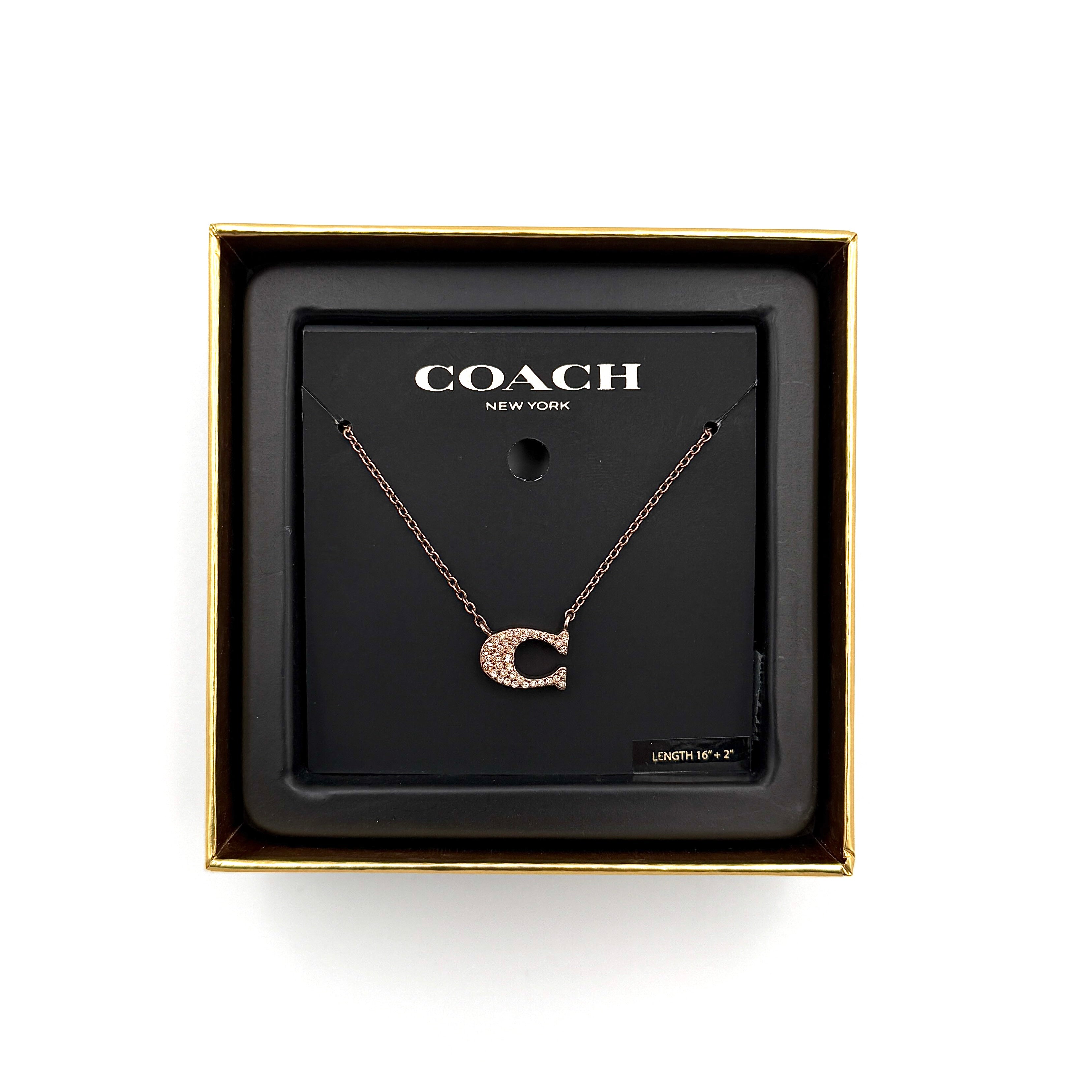 Coach Signature Pave Necklace Rose Gold