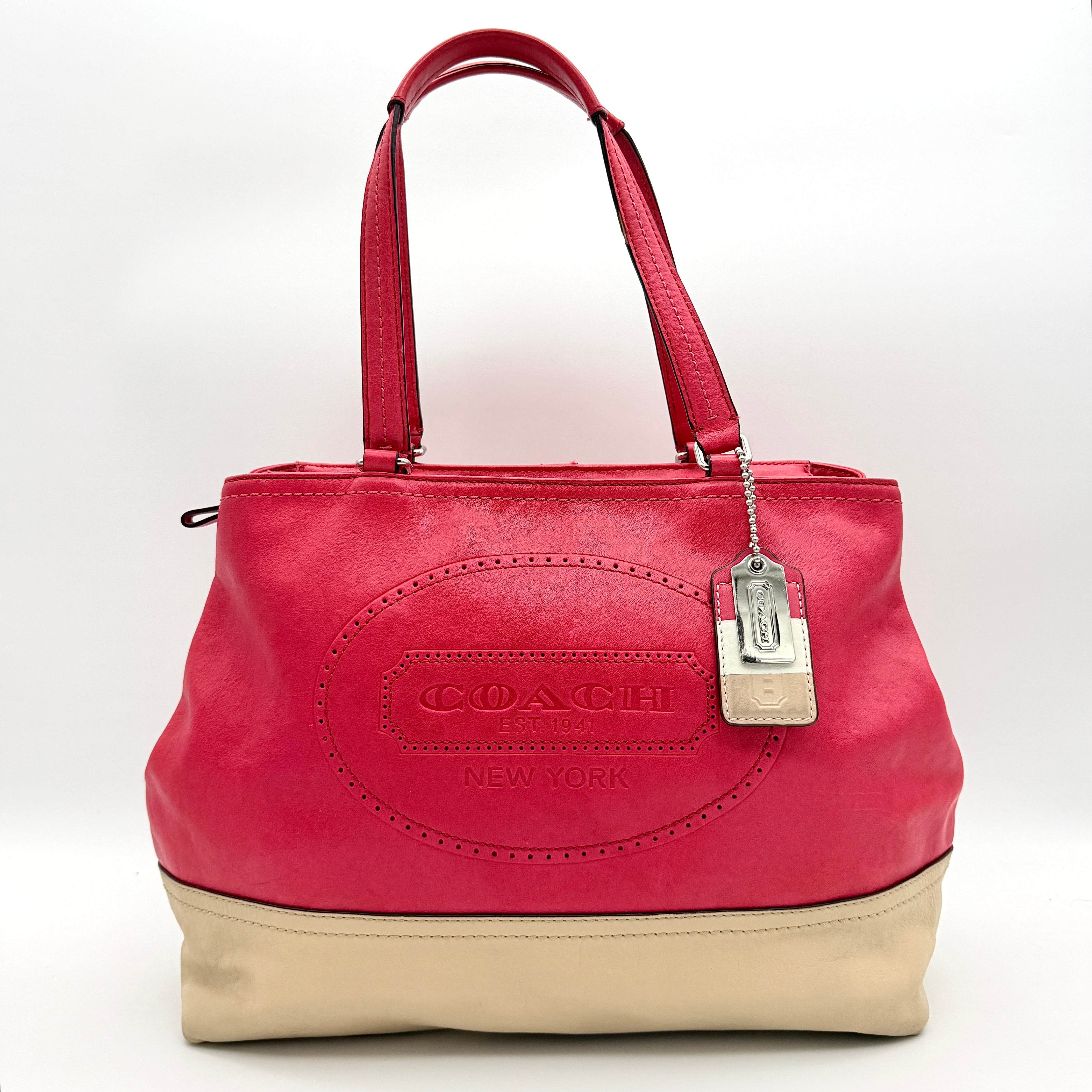 Coach Hamptons Weekend Perforated Tote Bag Red/Cream