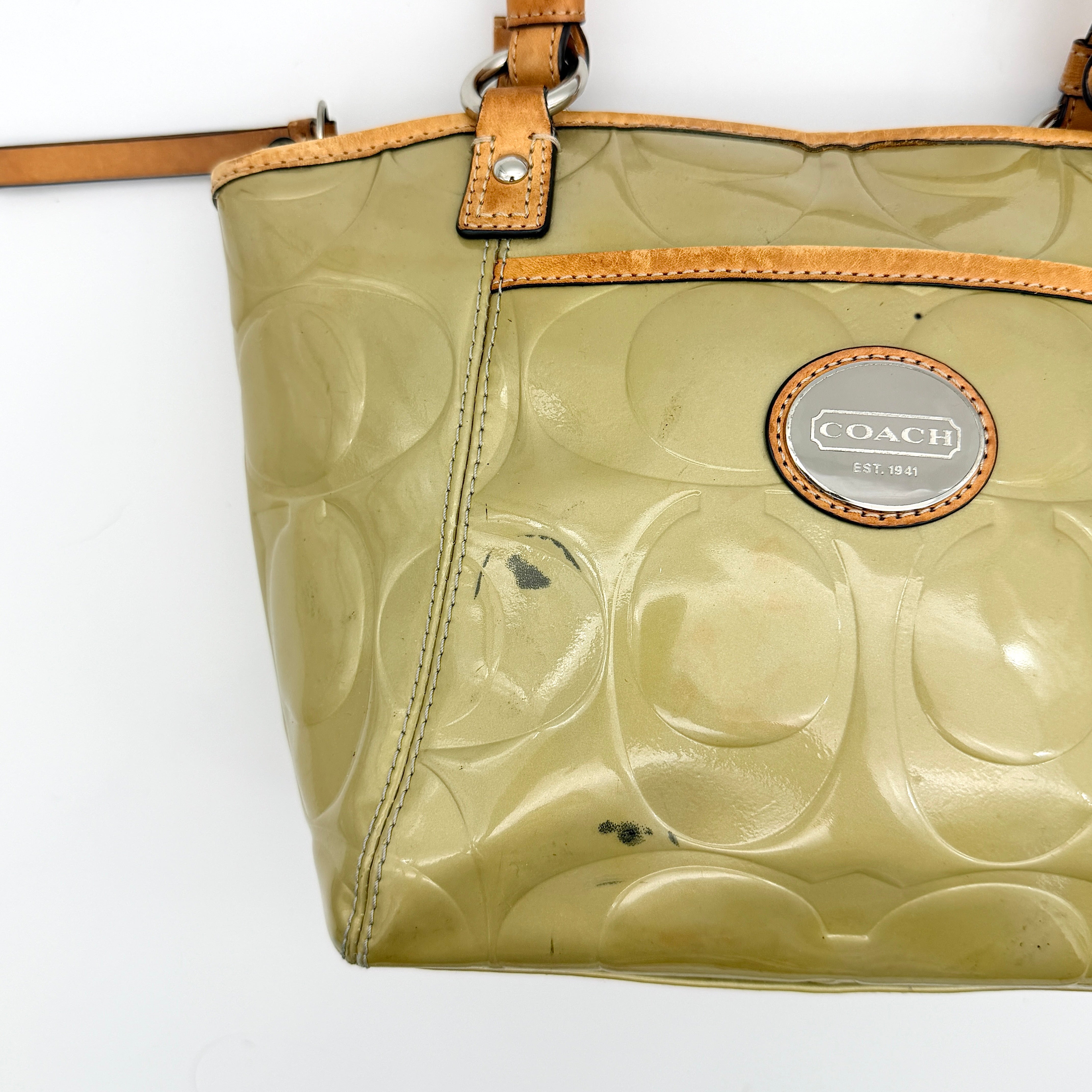 Coach Peyton Embossed Patent Shoulder Bag Yellow/Tan
