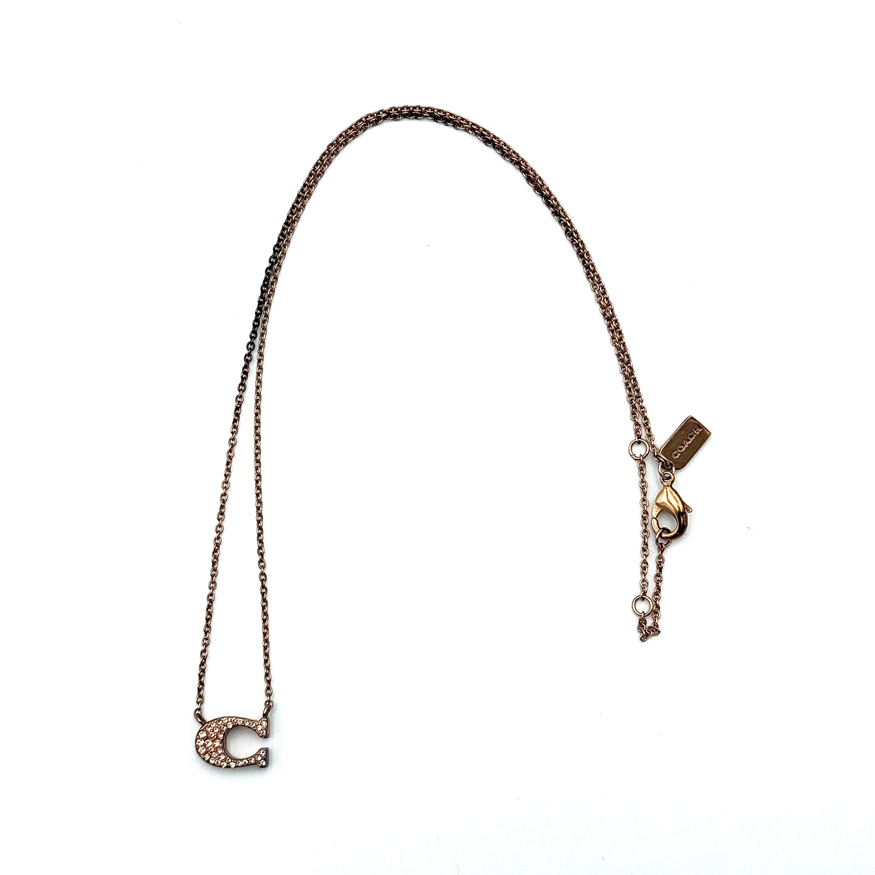 Coach Signature Pave Necklace Rose Gold