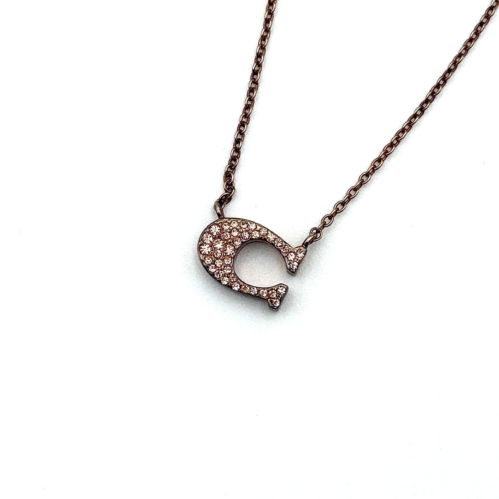 Coach Signature Pave Necklace Rose Gold