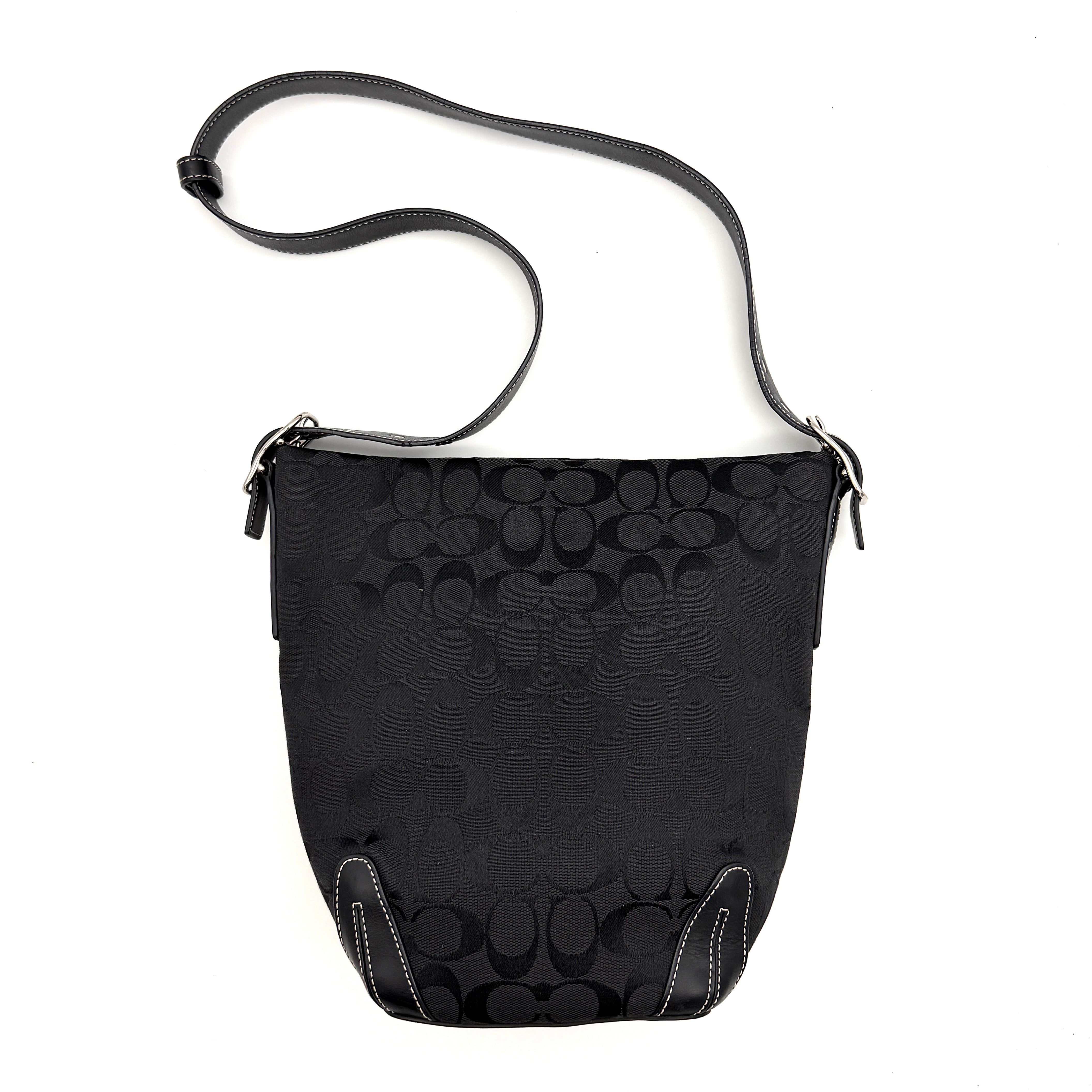 Coach 2Way Signature Bucket Hobo Shoulder Bag Black