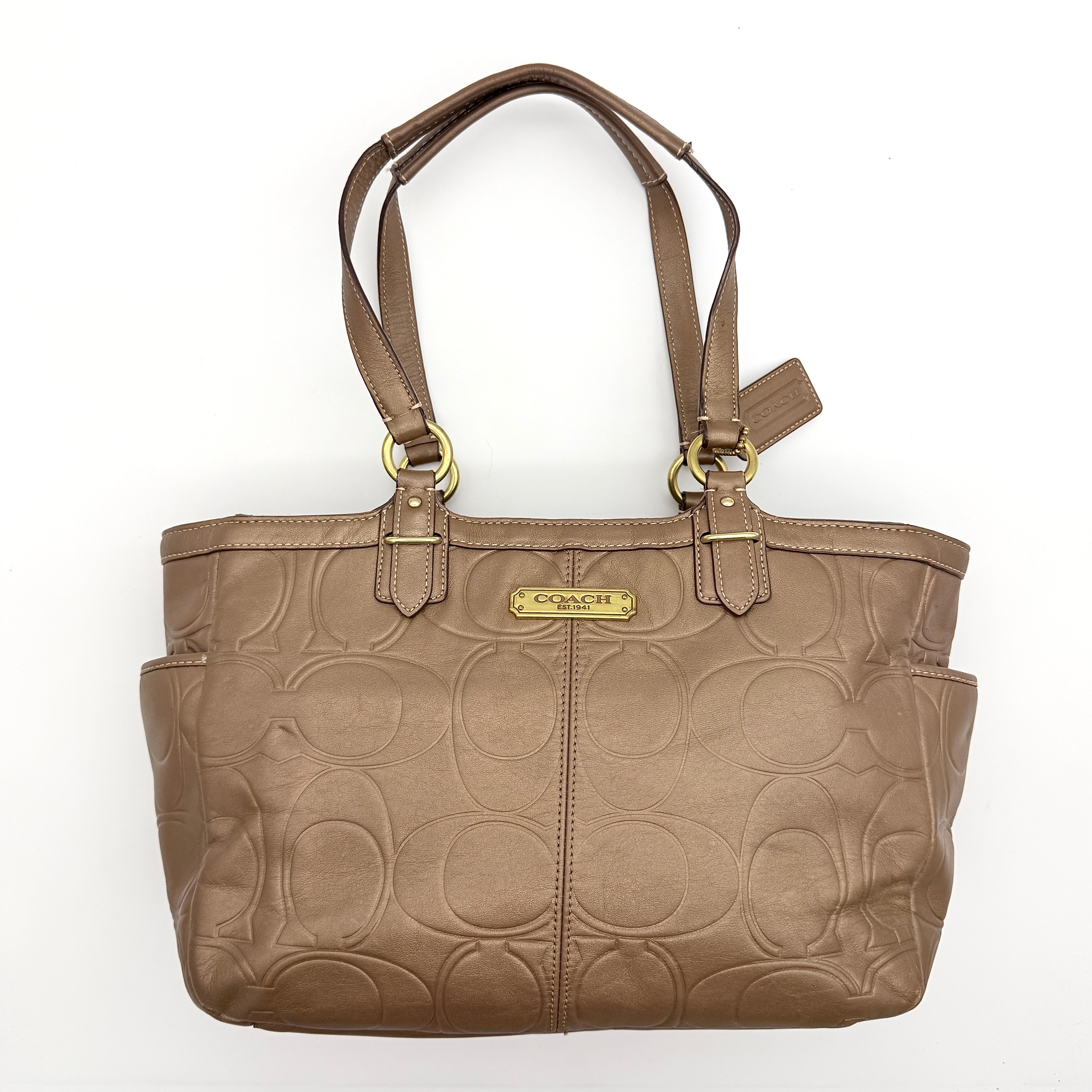Coach Signature Gallery Embossed Tote Bag Brown