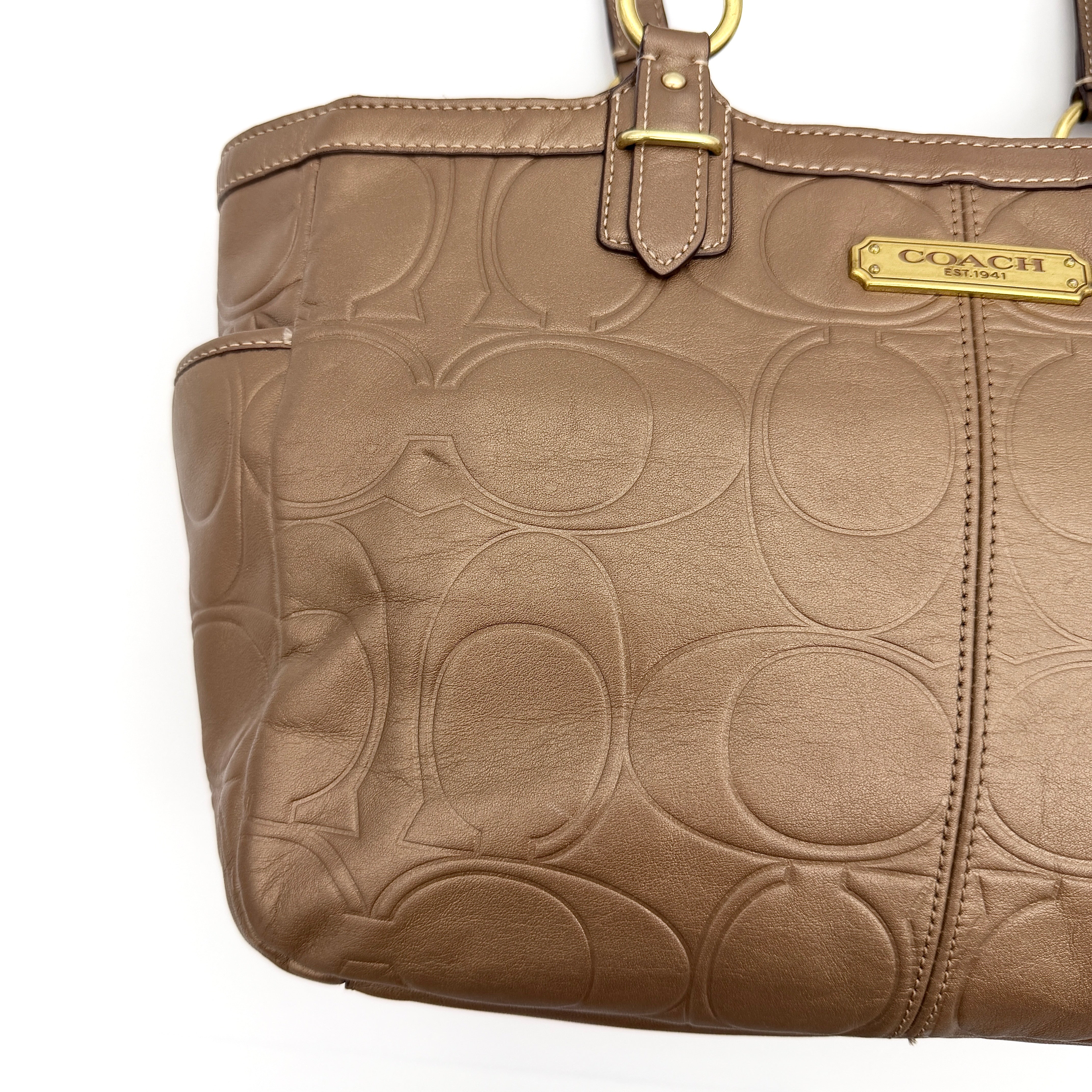 Coach Signature Gallery Embossed Tote Bag Brown